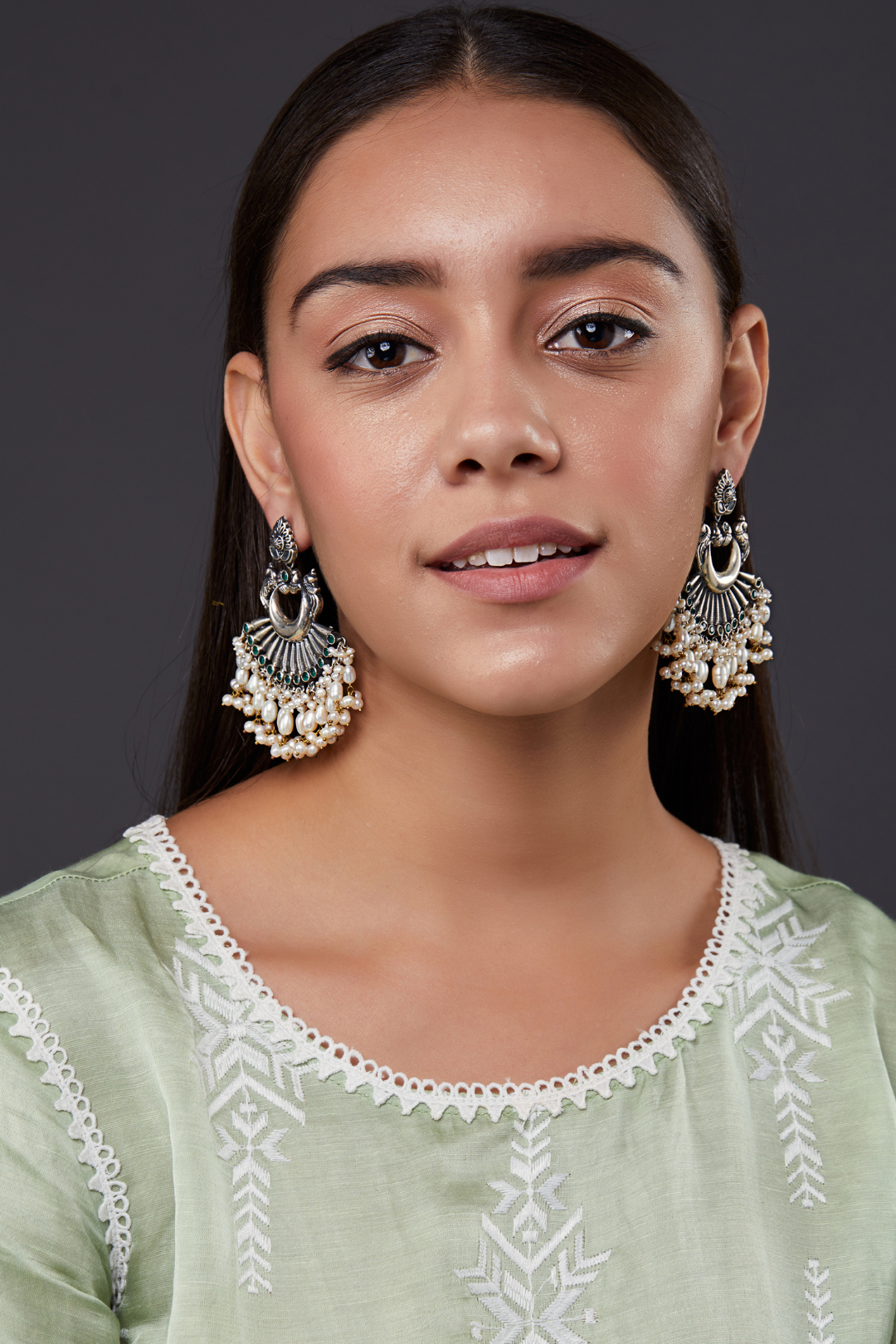 Pure Silver Mrinalini Green Onyx Earrings