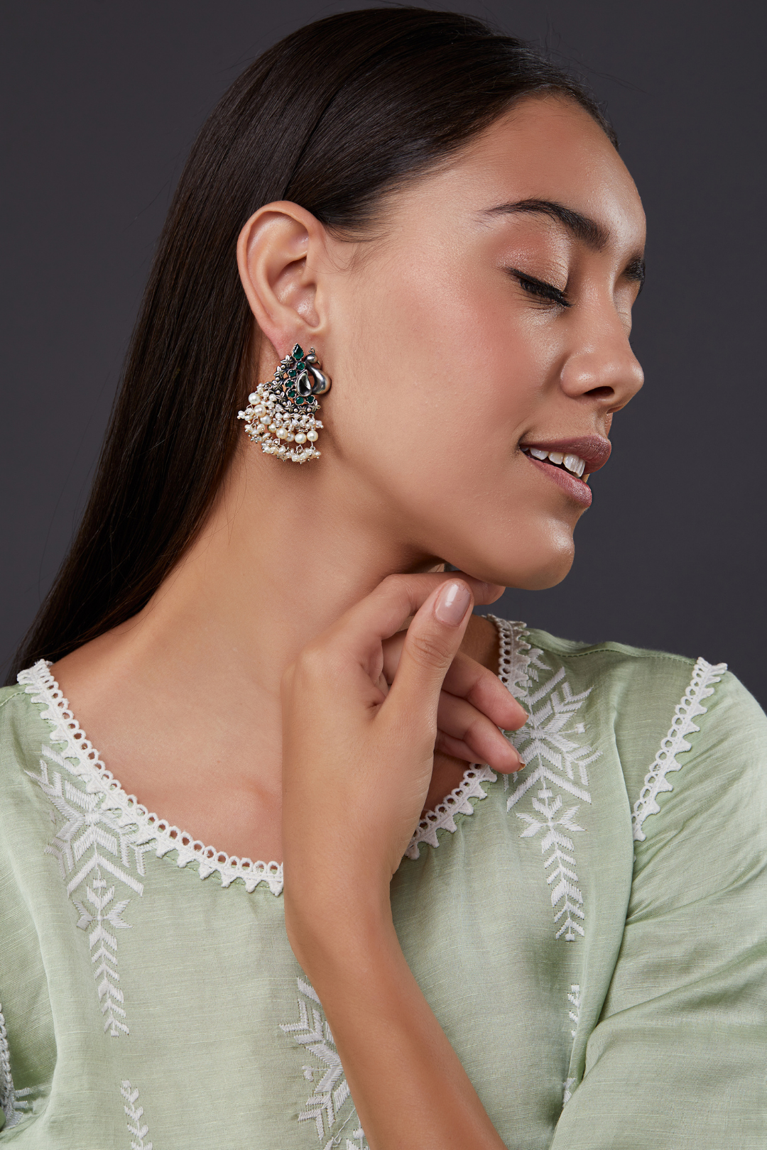 Pure Silver Peacock Pearl Earrings