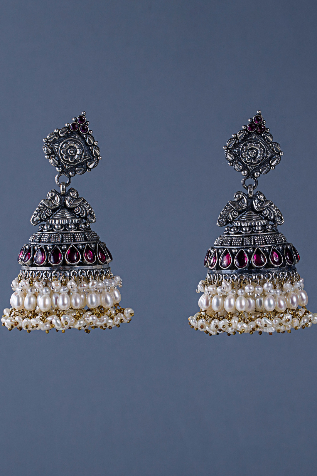 Pure Silver Trikone Swan Jhumkas