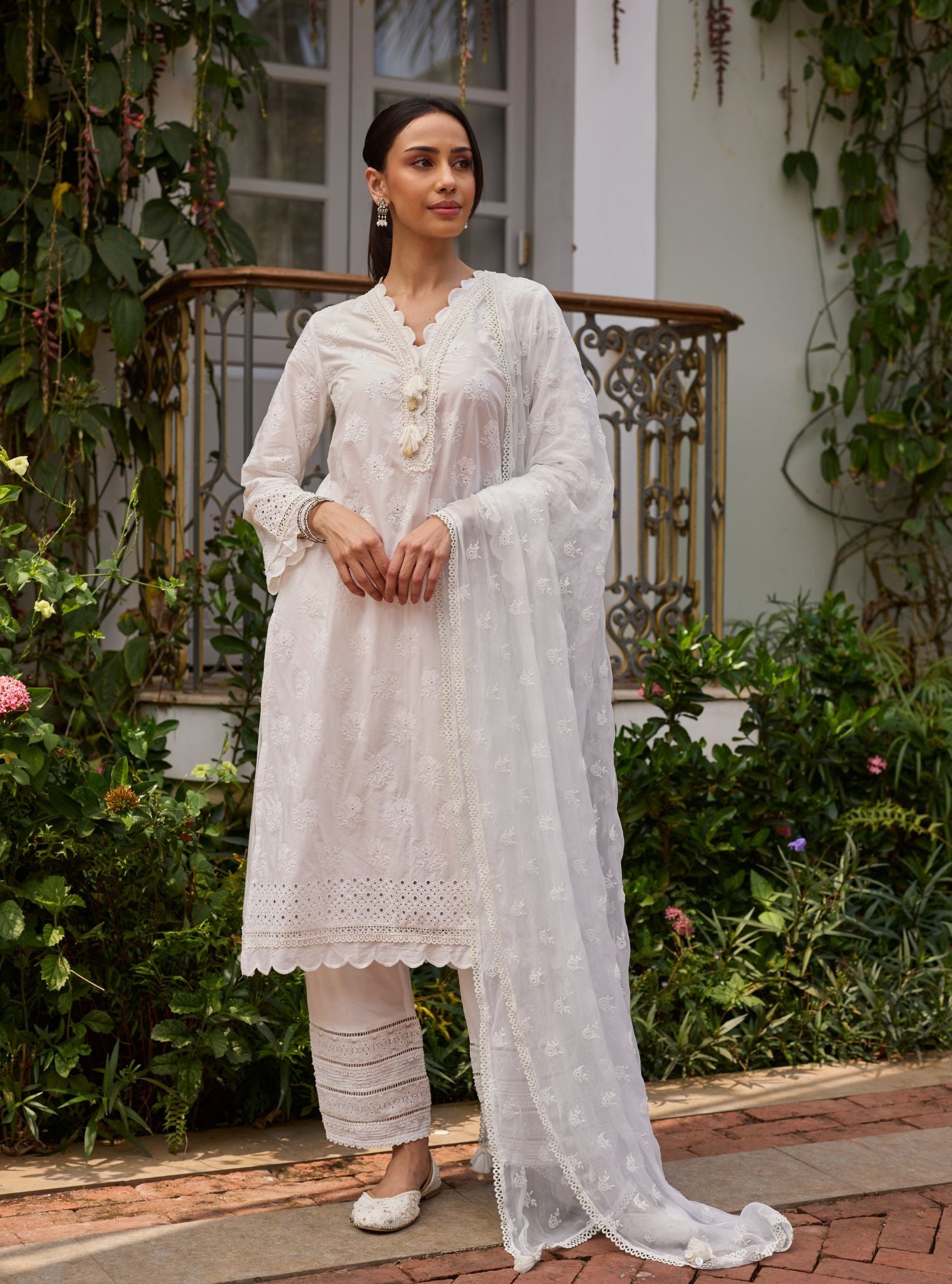 Taro Supima Cotton White Kurta Set