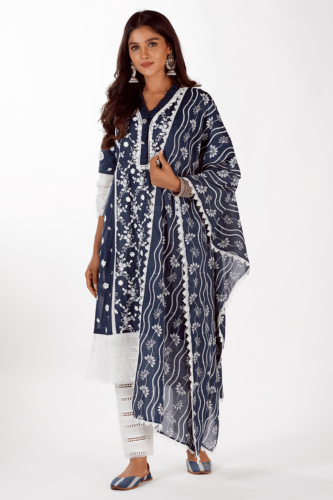 Mulmul Supima Cotton Sophie Navy Dupatta