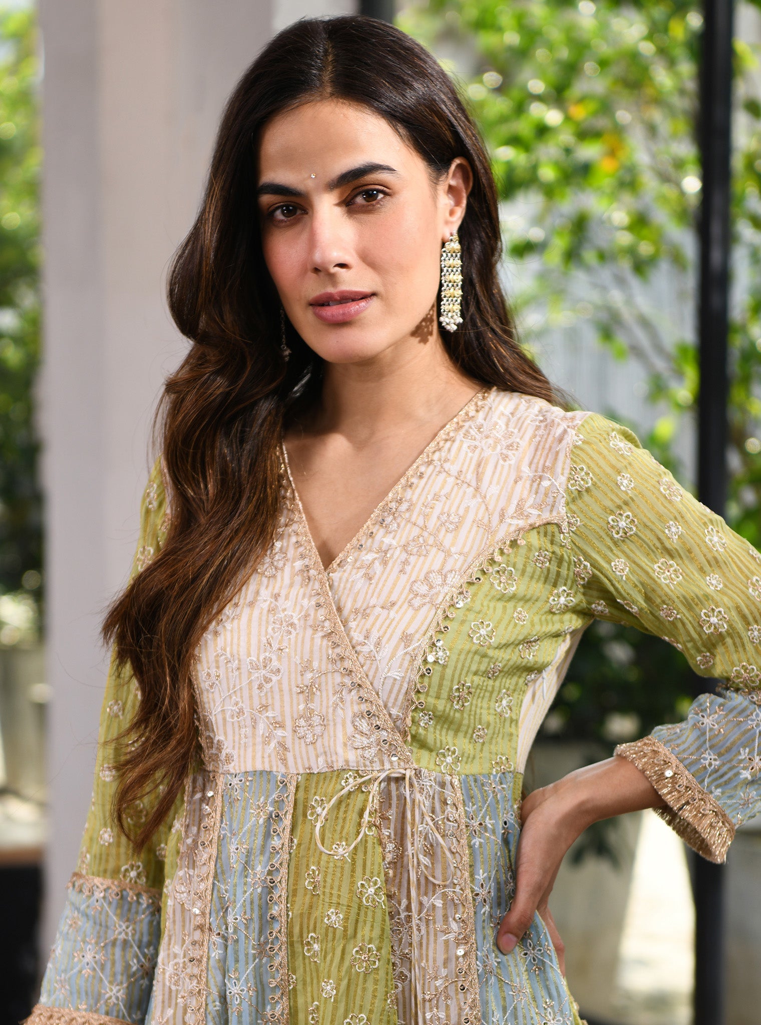 Mulmul Banarsi Sailsbury Green Anarkali  Kurta