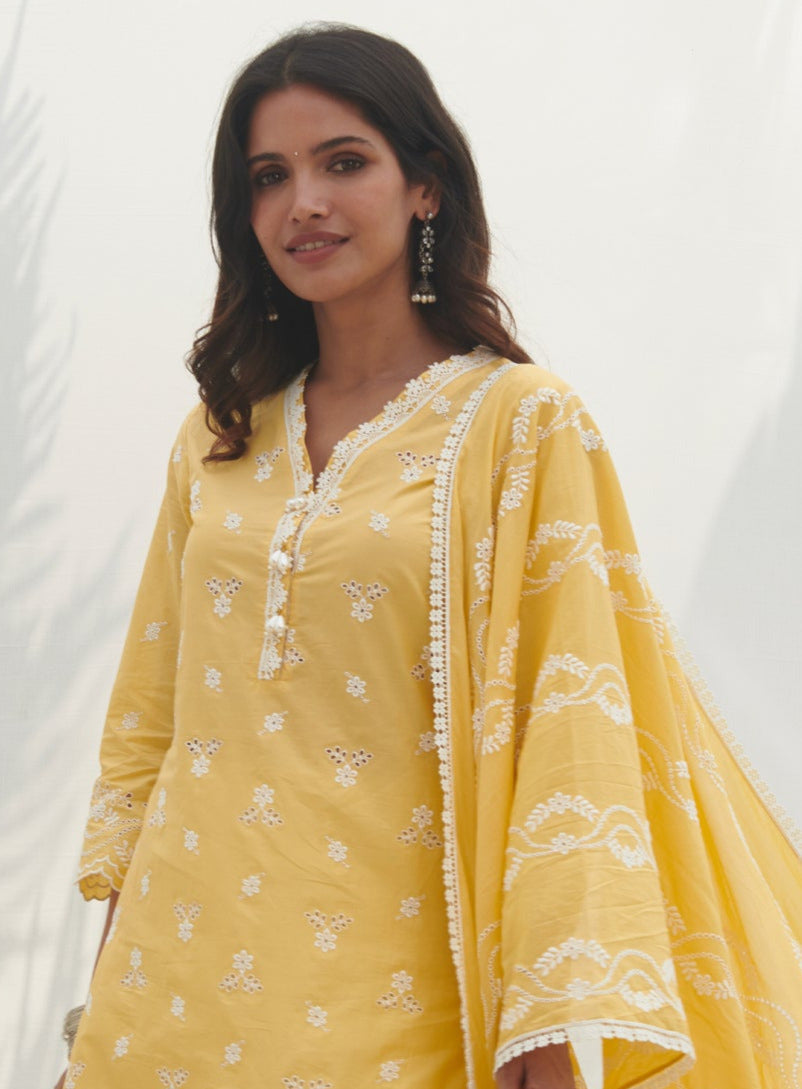 Mulmul Cotton Anashi Yellow Dupatta