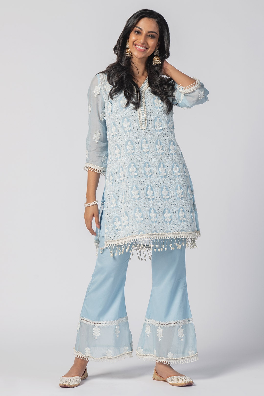 MulMul Organza Savannah Blue Kurta