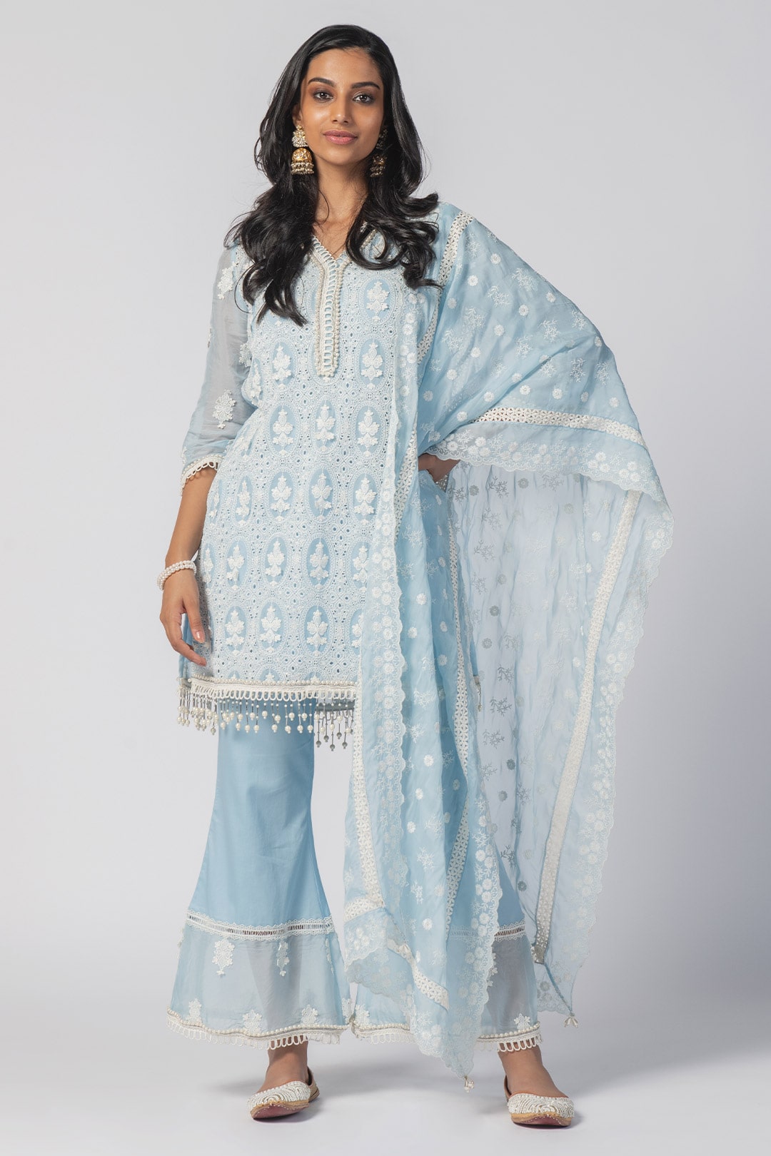 MulMul Organza Savannah Blue Kurta