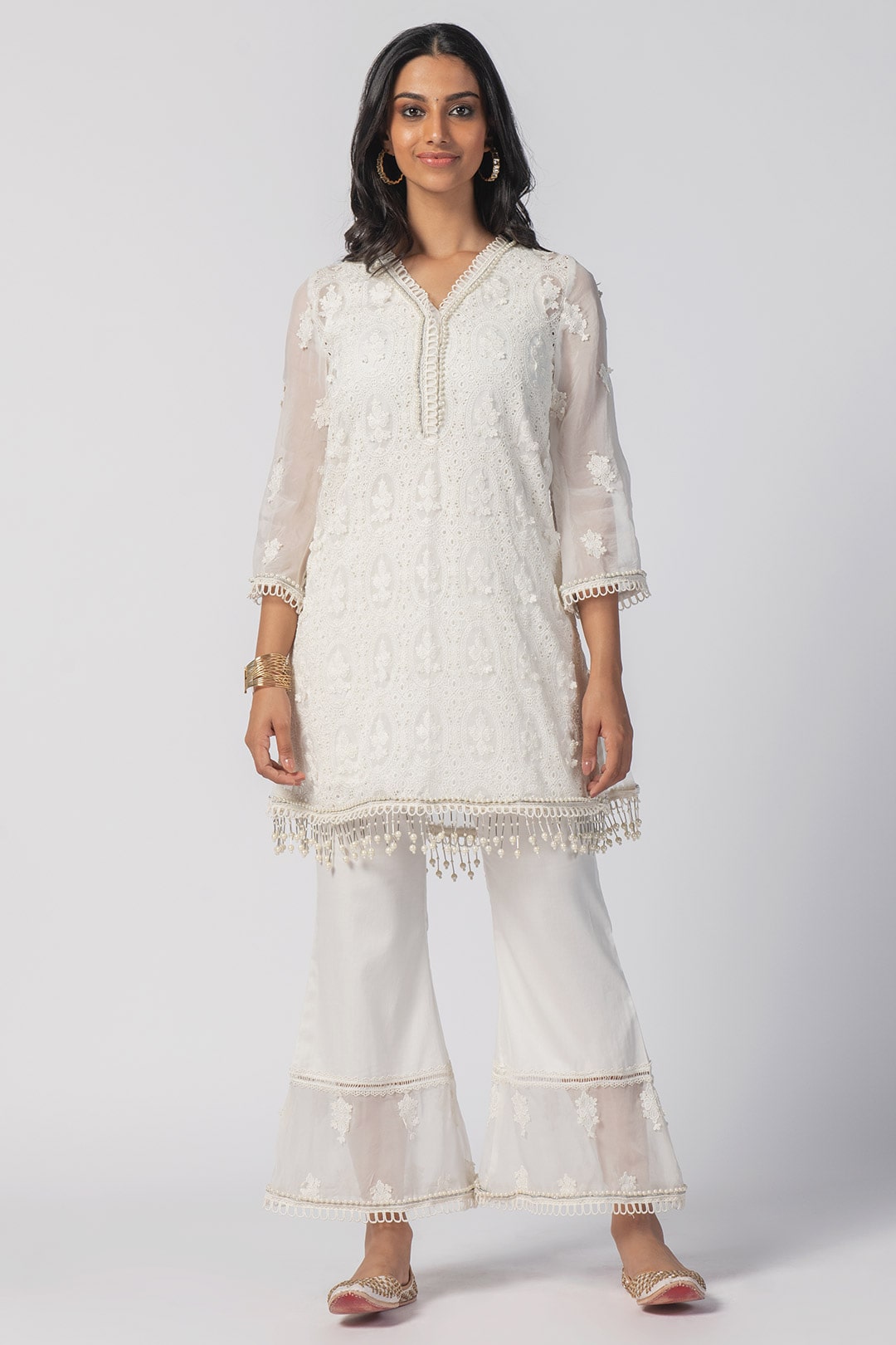 MulMul Organza Savannah Off White Kurta