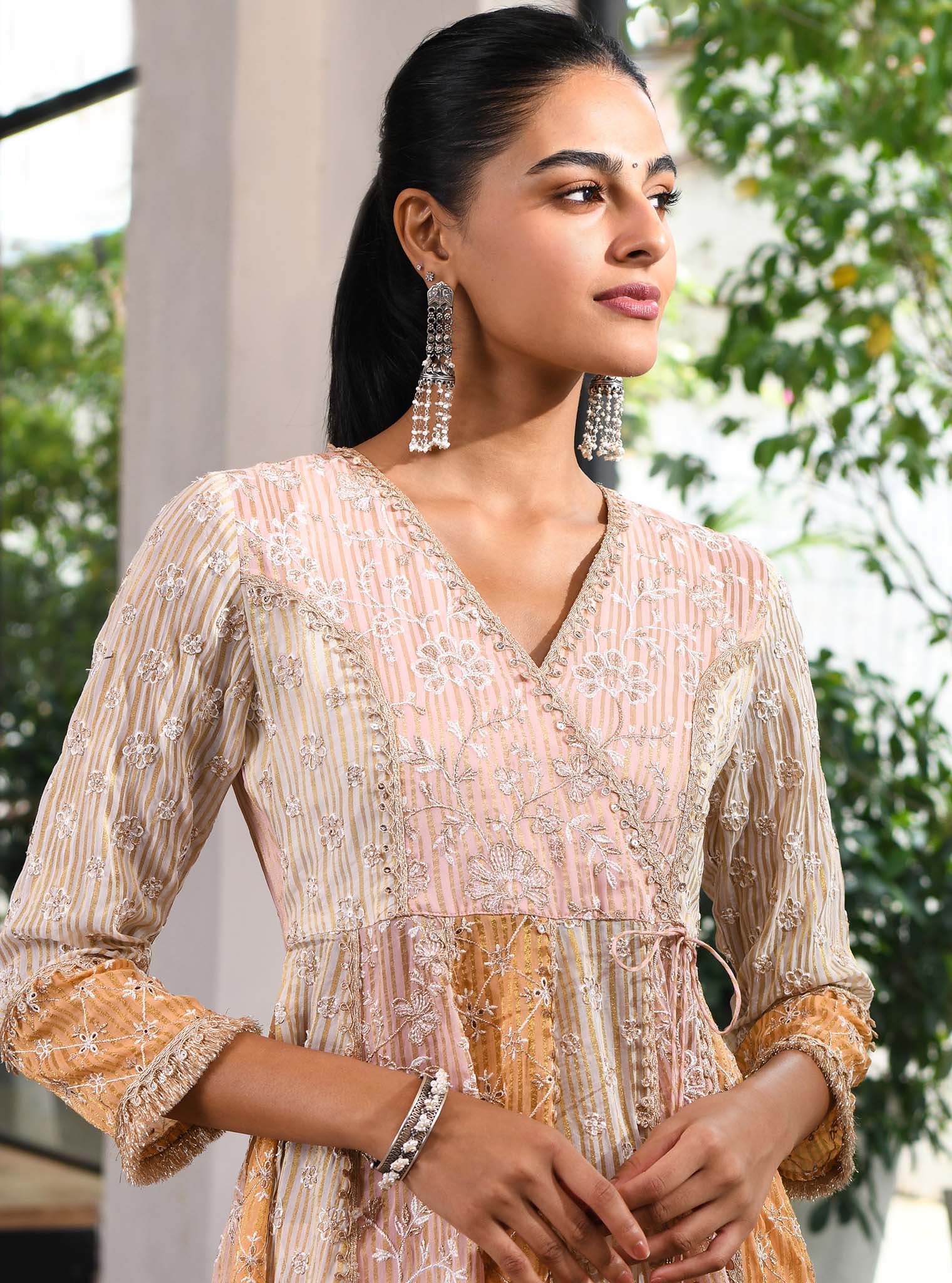 Mulmul Banarsi Sailsbury Off White Anarkali Kurta