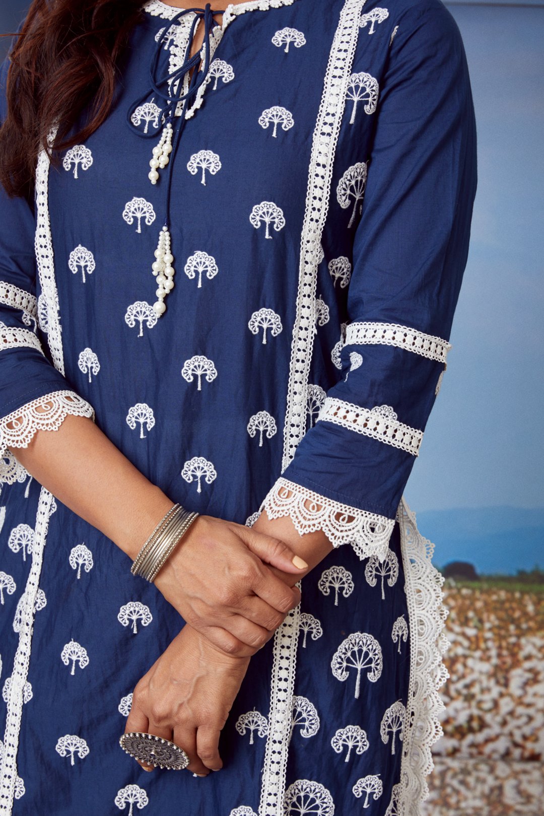 Snowdrop Supima Cotton Navy Blue Kurta Set