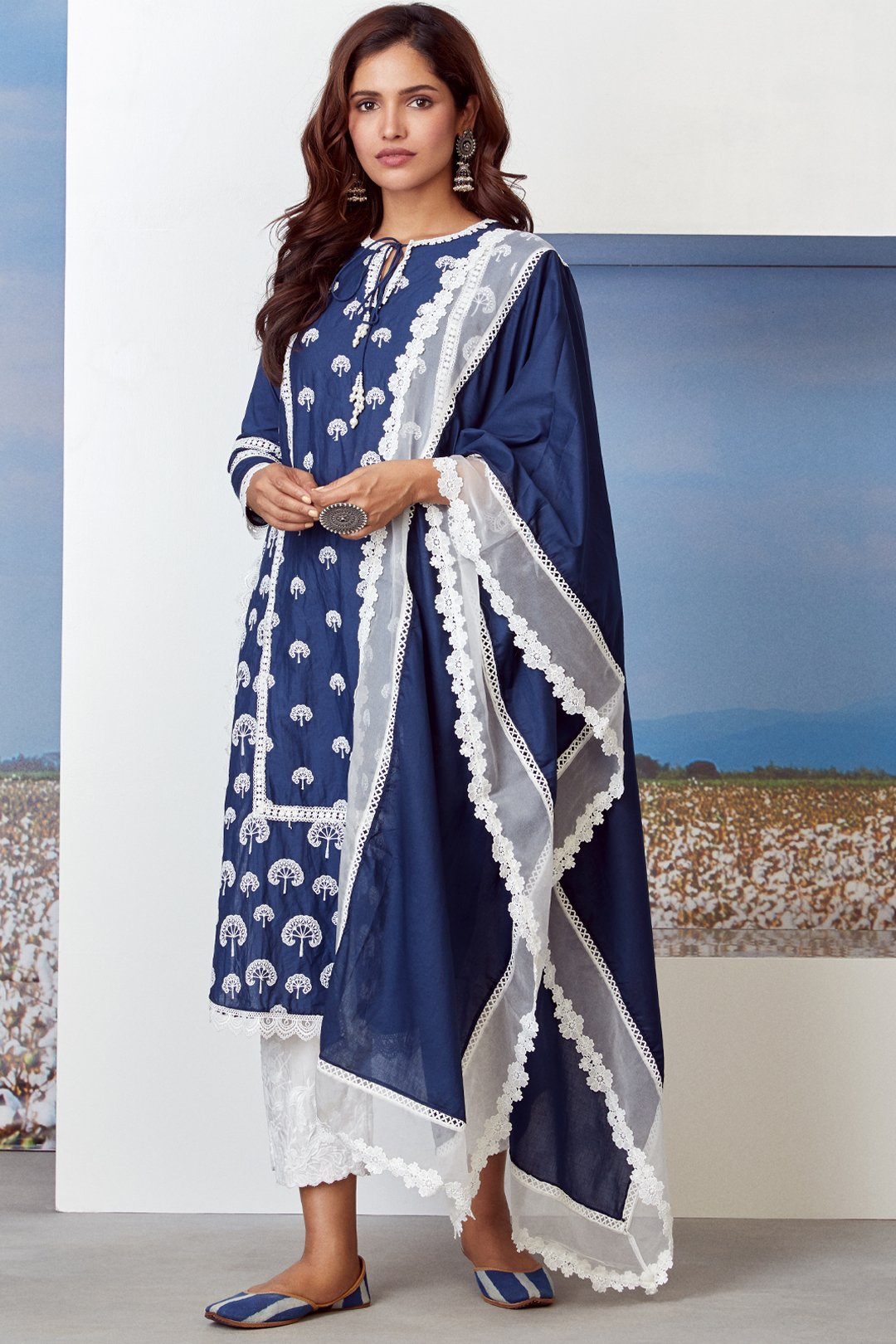 Snowdrop Supima Cotton Navy Blue Kurta Set