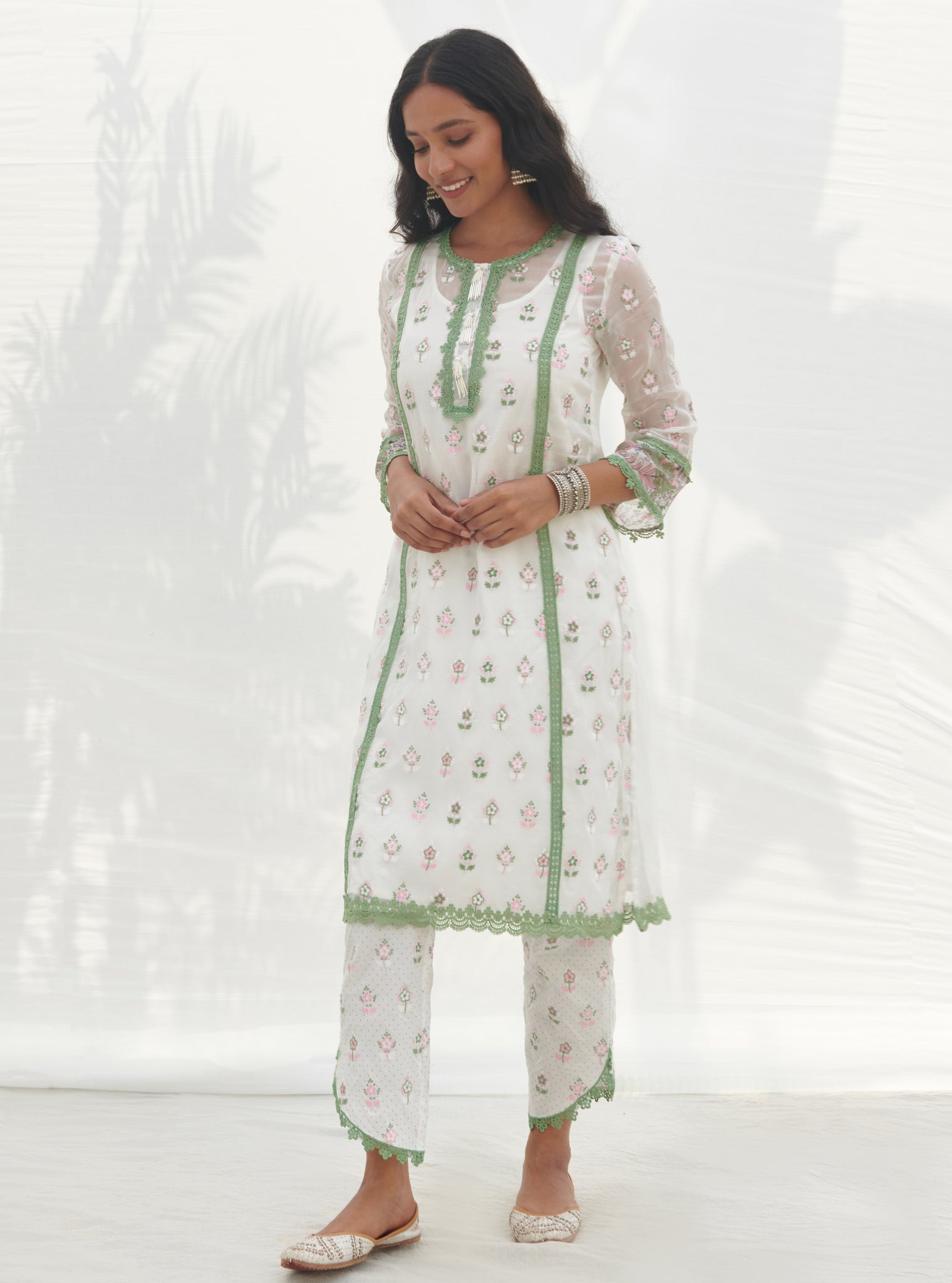 Mulmul Organza Terra Green Kurta