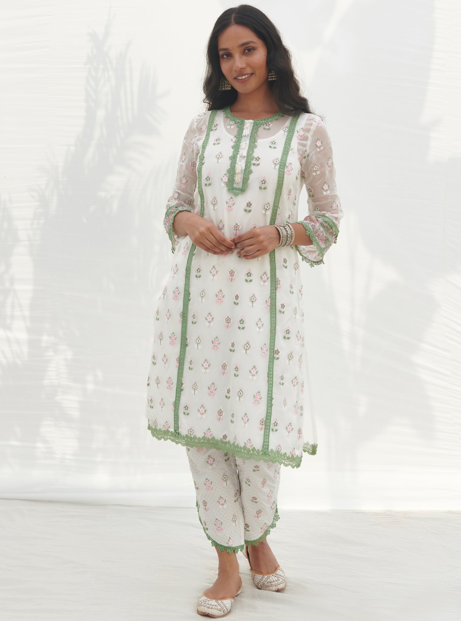 Mulmul Organza Terra Green Kurta