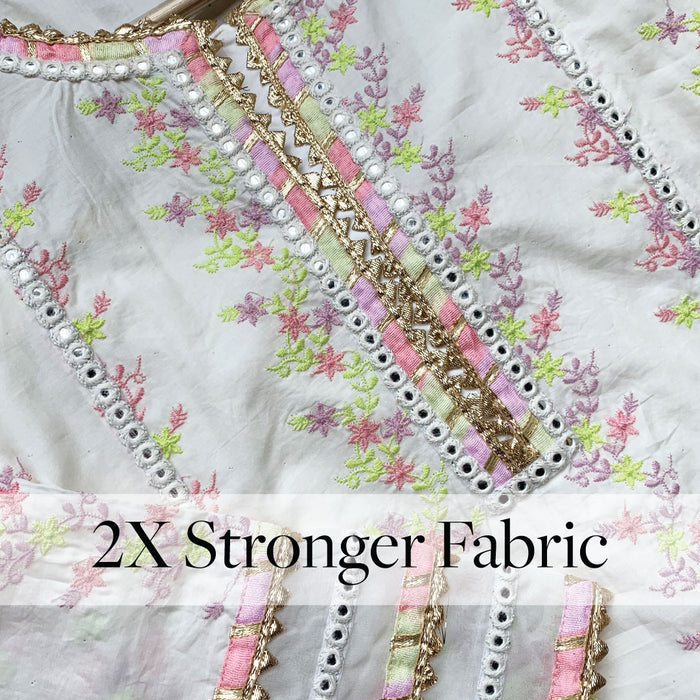 Mulmul Supima Cotton Tiana Off White/Lilac Kurta