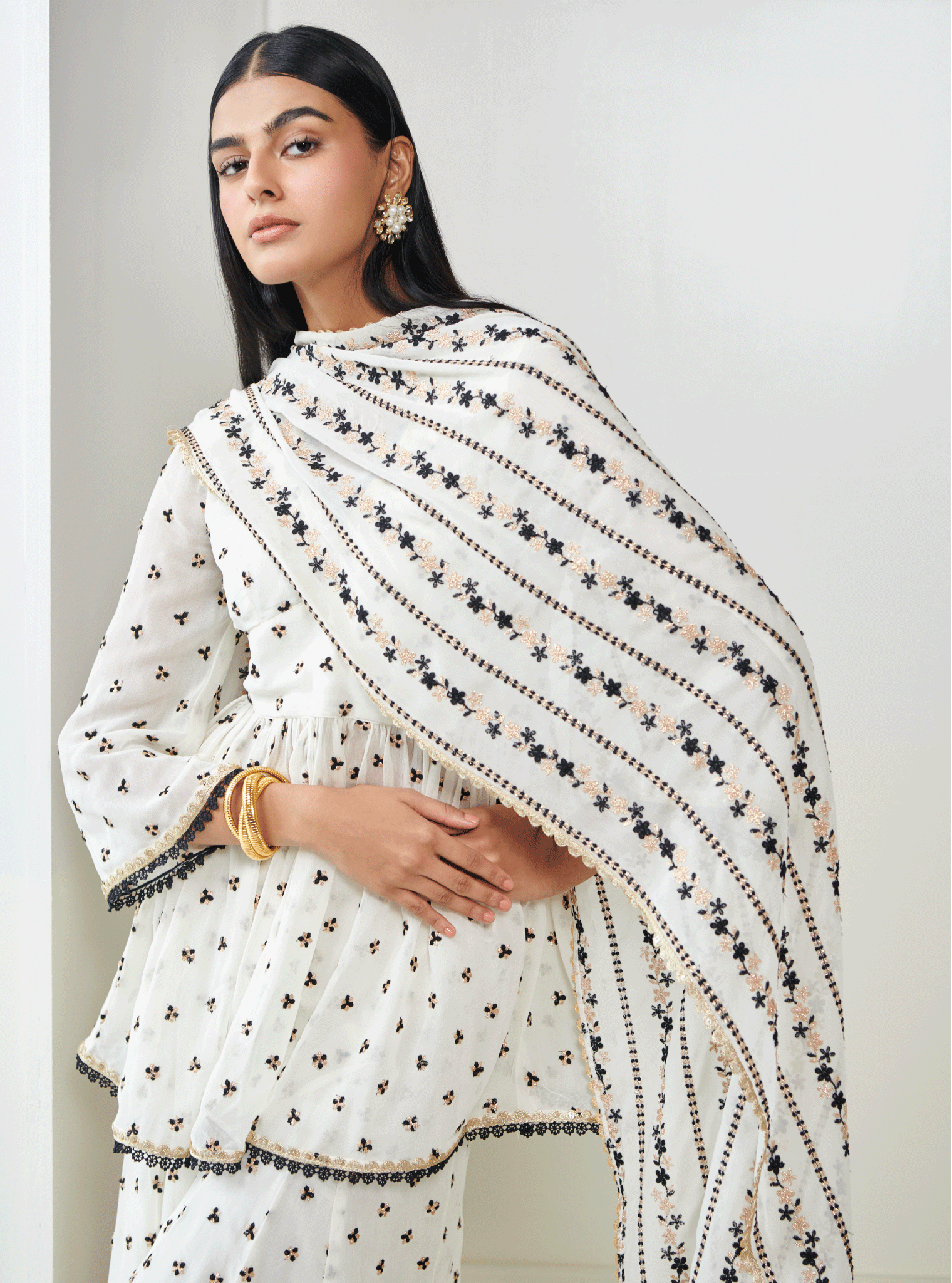 Isra Georgette Off White Kurta with Sharara Set