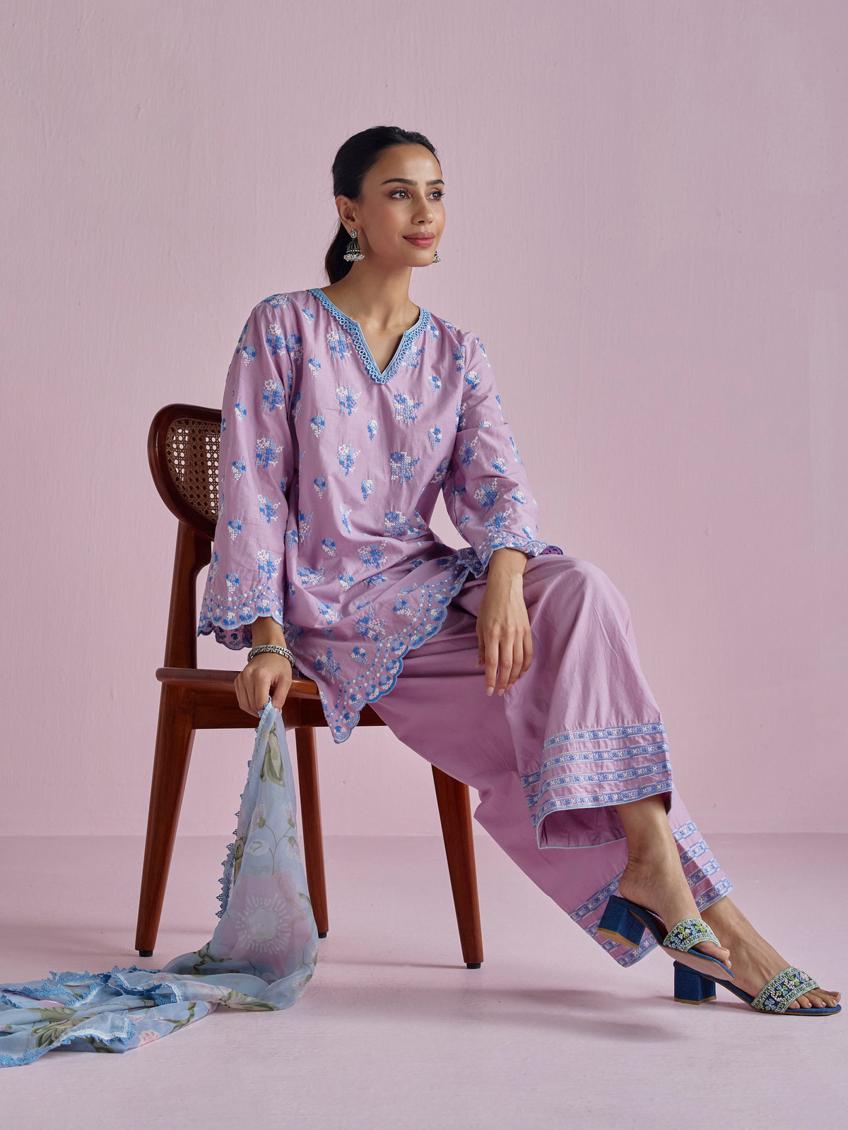 Aviya Supima Cotton Lilac Kurta With Farshi Salwar
