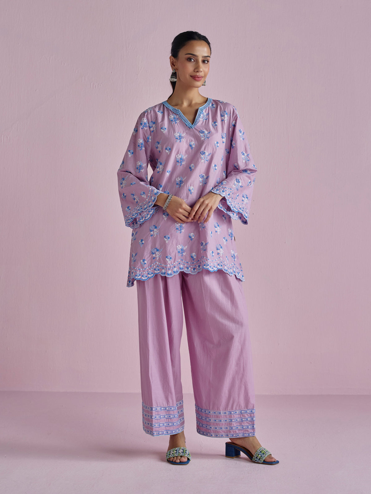 Aviya Supima Cotton Lilac Kurta With Farshi Salwar