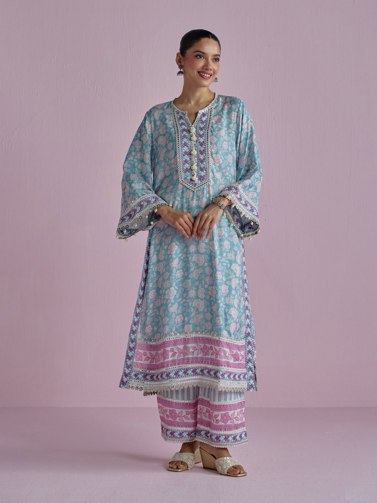 Ura Lawn Printed Teal Blue Kurta Set