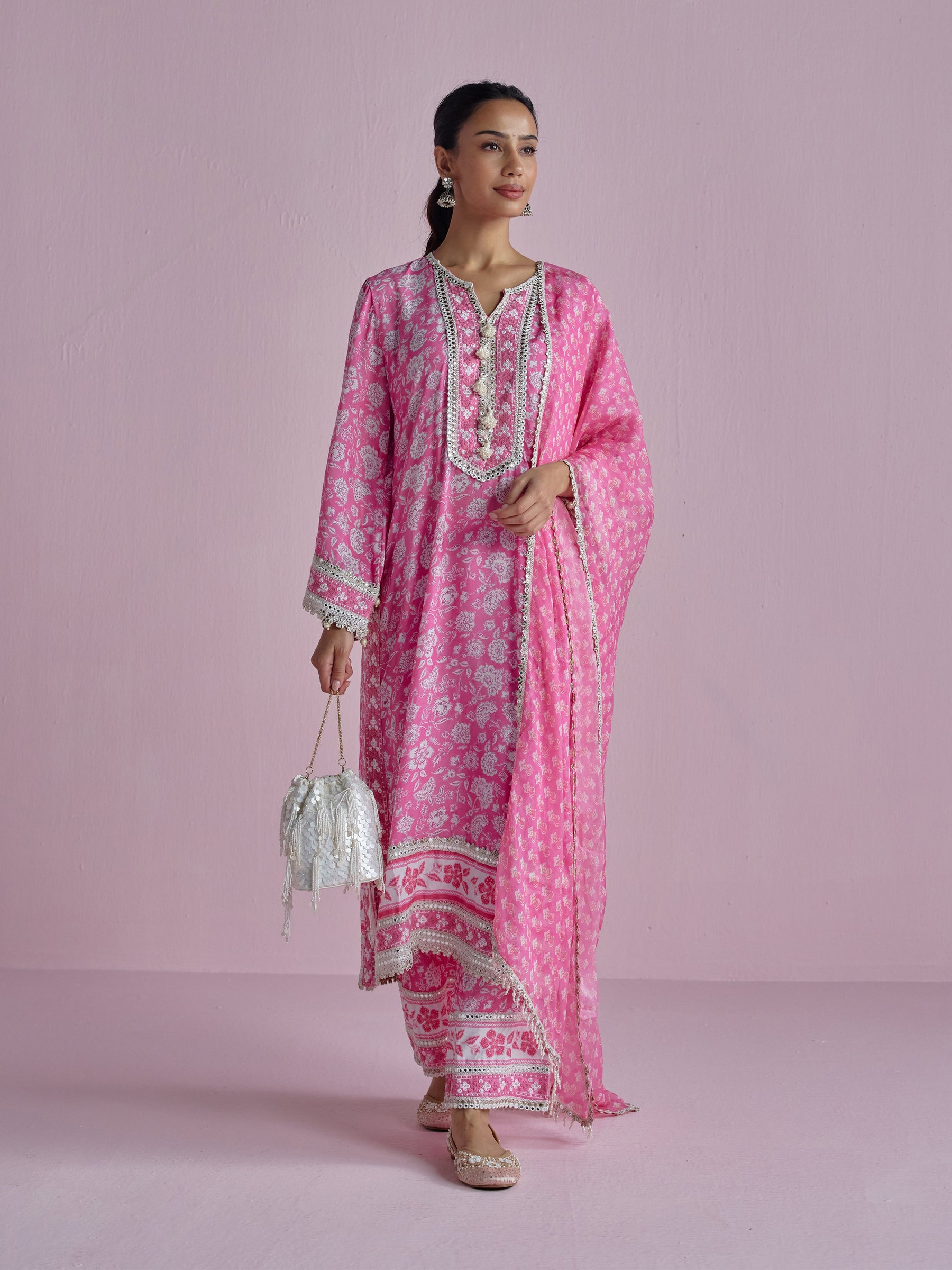 Ura Lawn Printed Pink Kurta Set