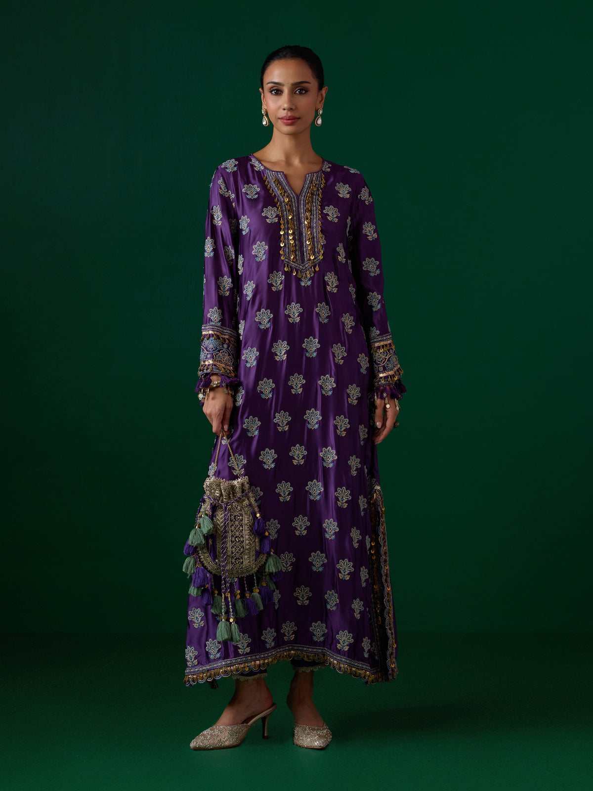 Chitra Cupro Satin Purple Kaftan Set