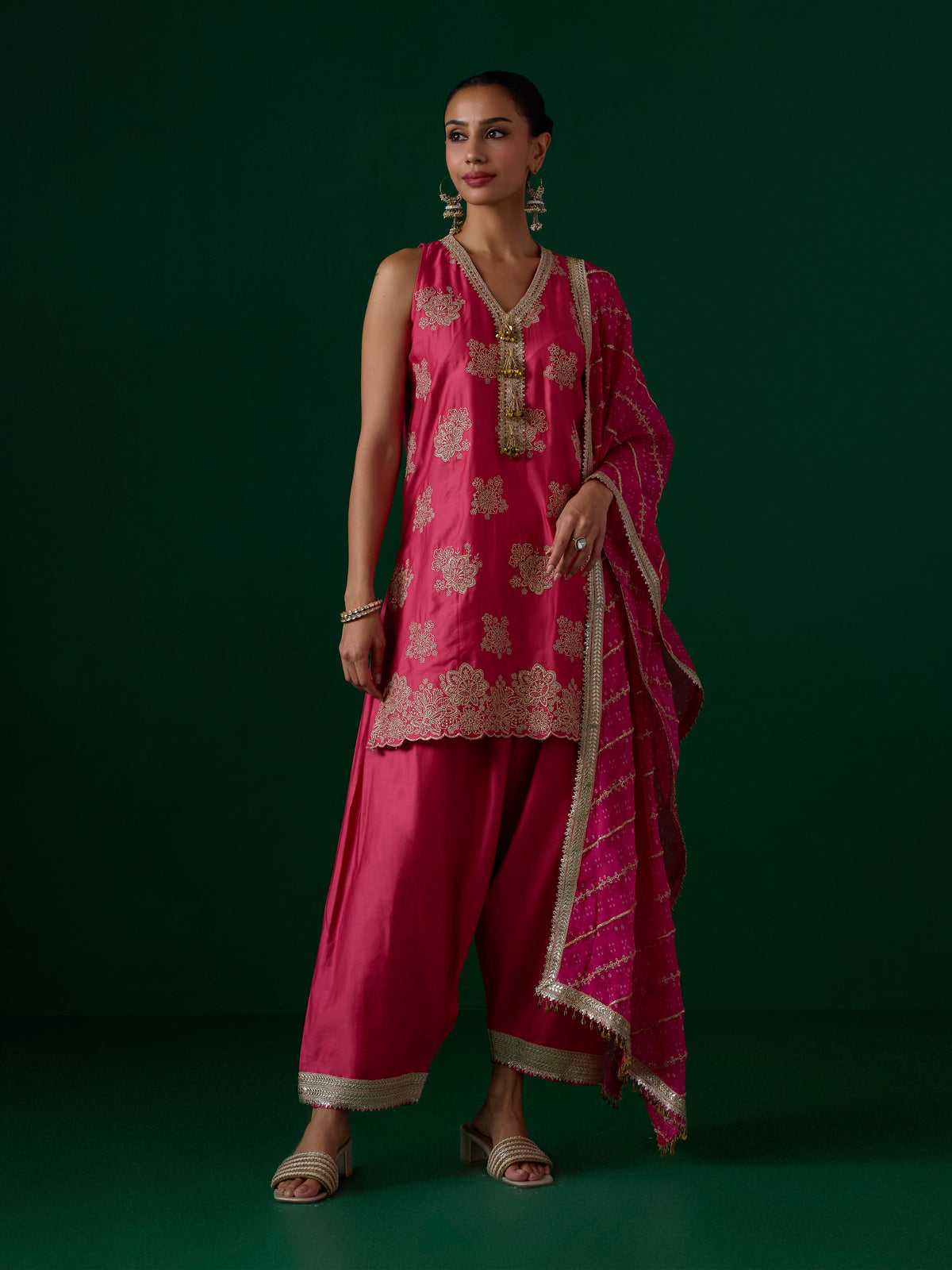 Rivaan Pima Satin Fuschia Kurta Set