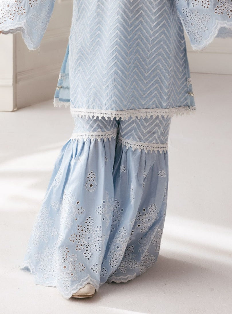 Mulmul Supima Cotton Philo Light Blue Garara