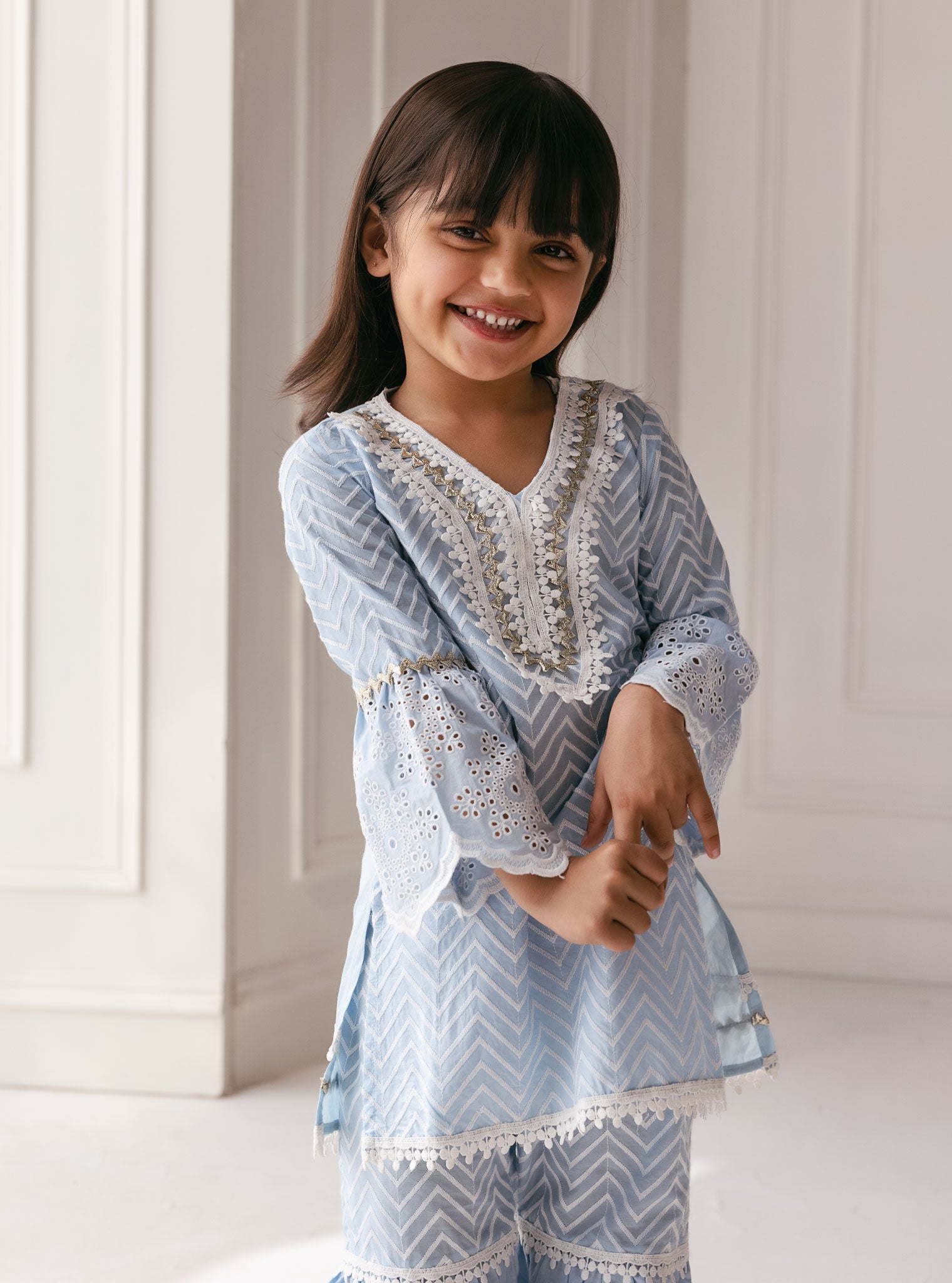 Mulmul Supima Cotton Philo Light Blue Kurta