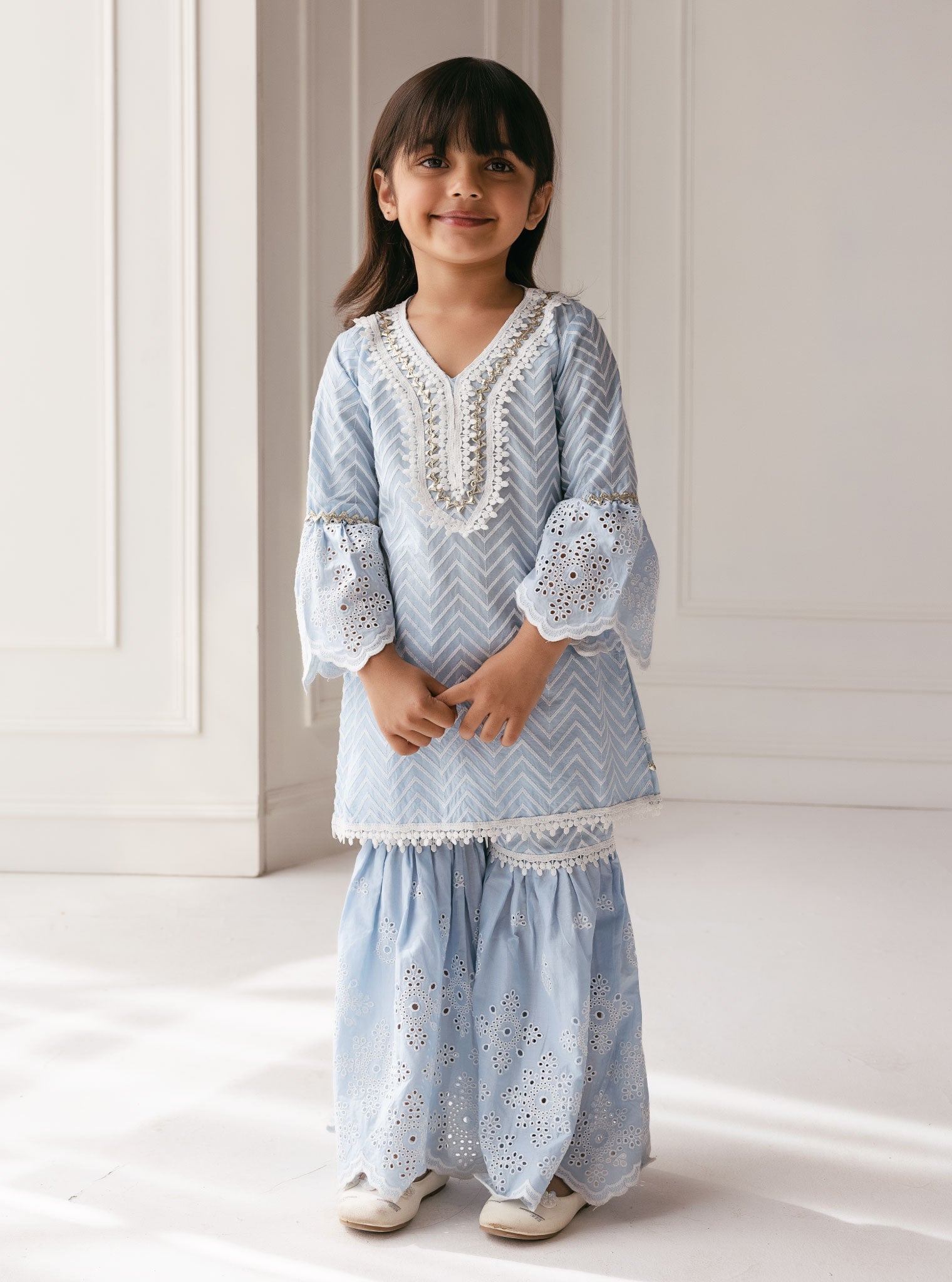 Mulmul Supima Cotton Philo Light Blue Garara