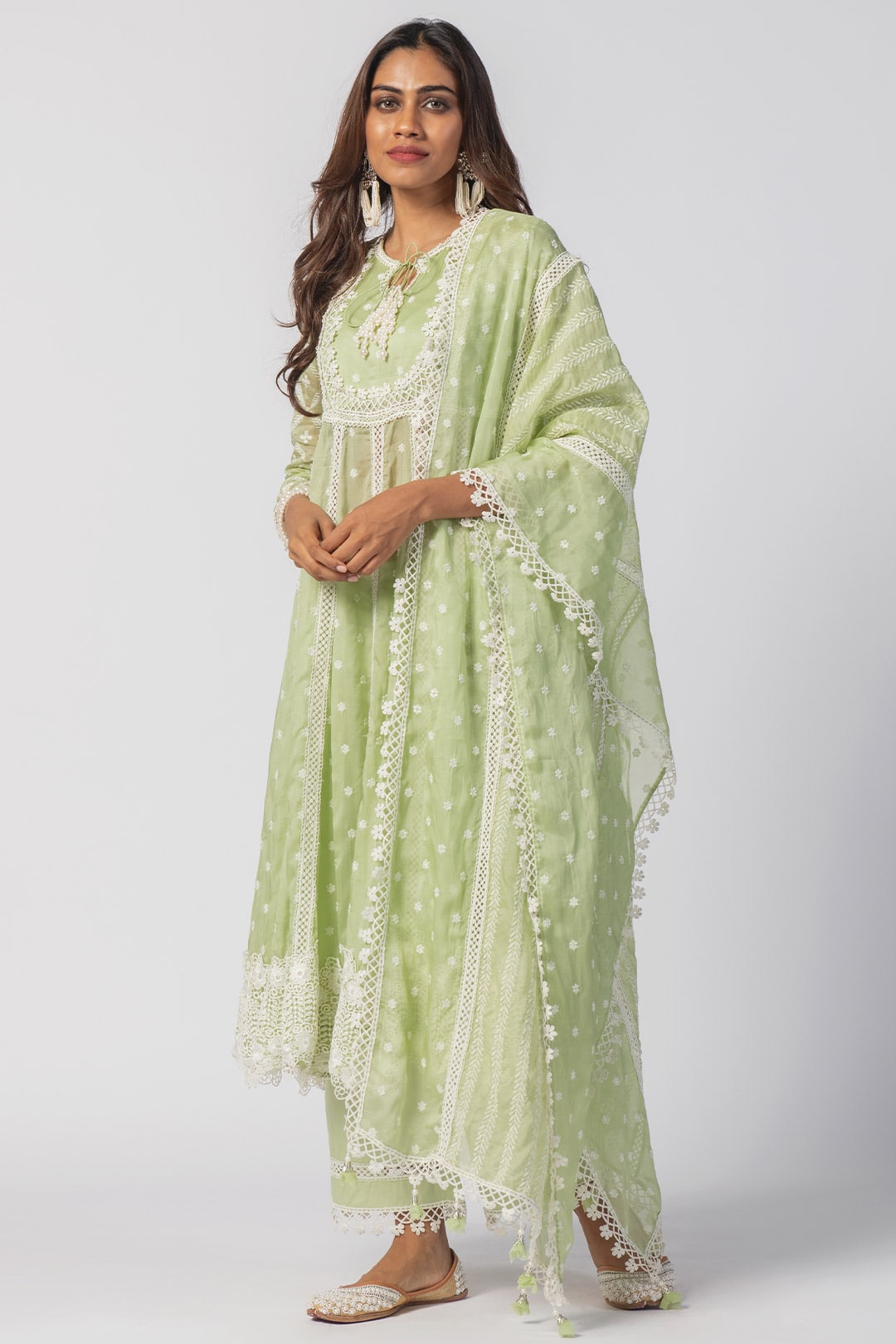 Mulmul Organza Valerie Anarkali Green Kurta