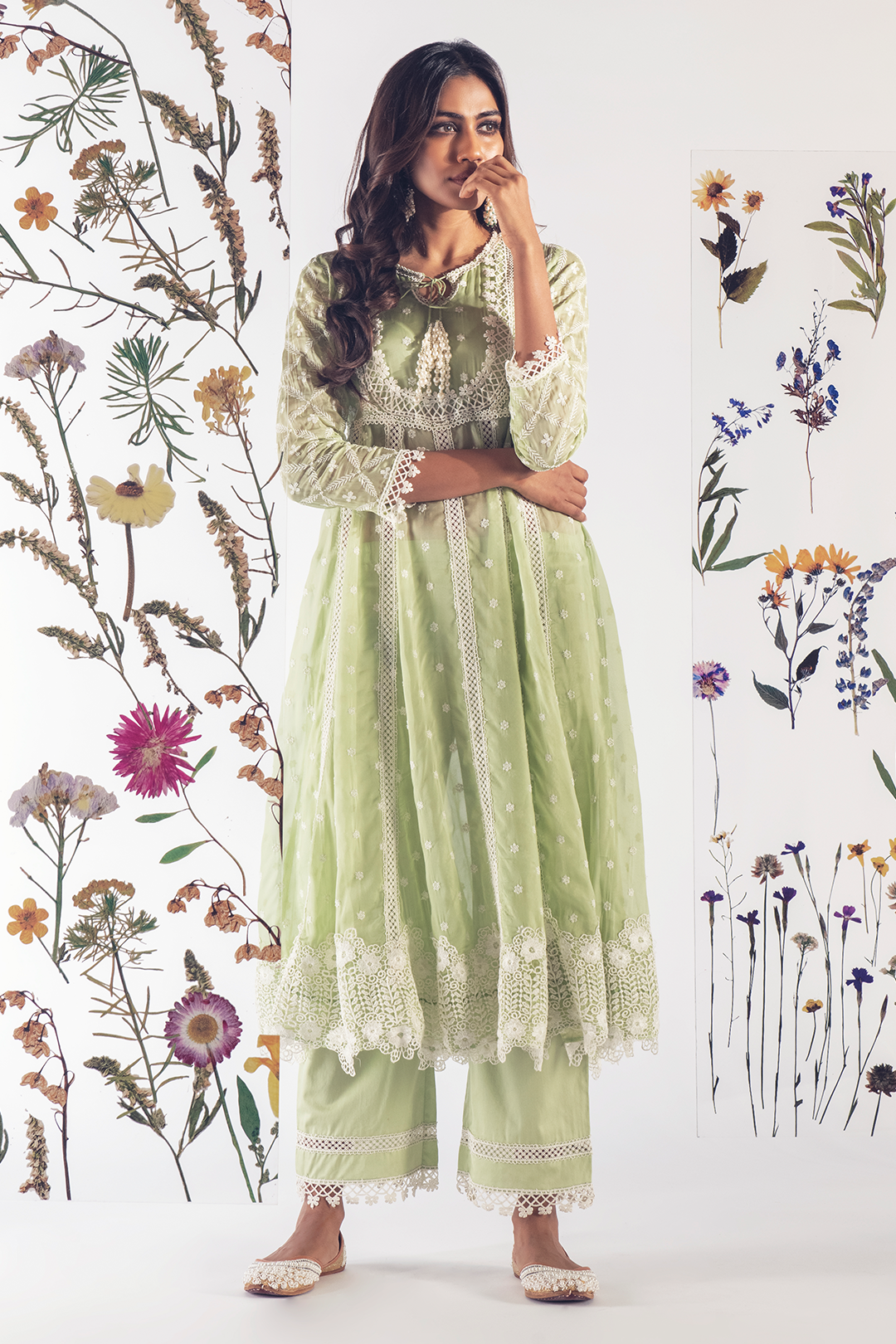 Mulmul Organza Valerie Anarkali Green Kurta