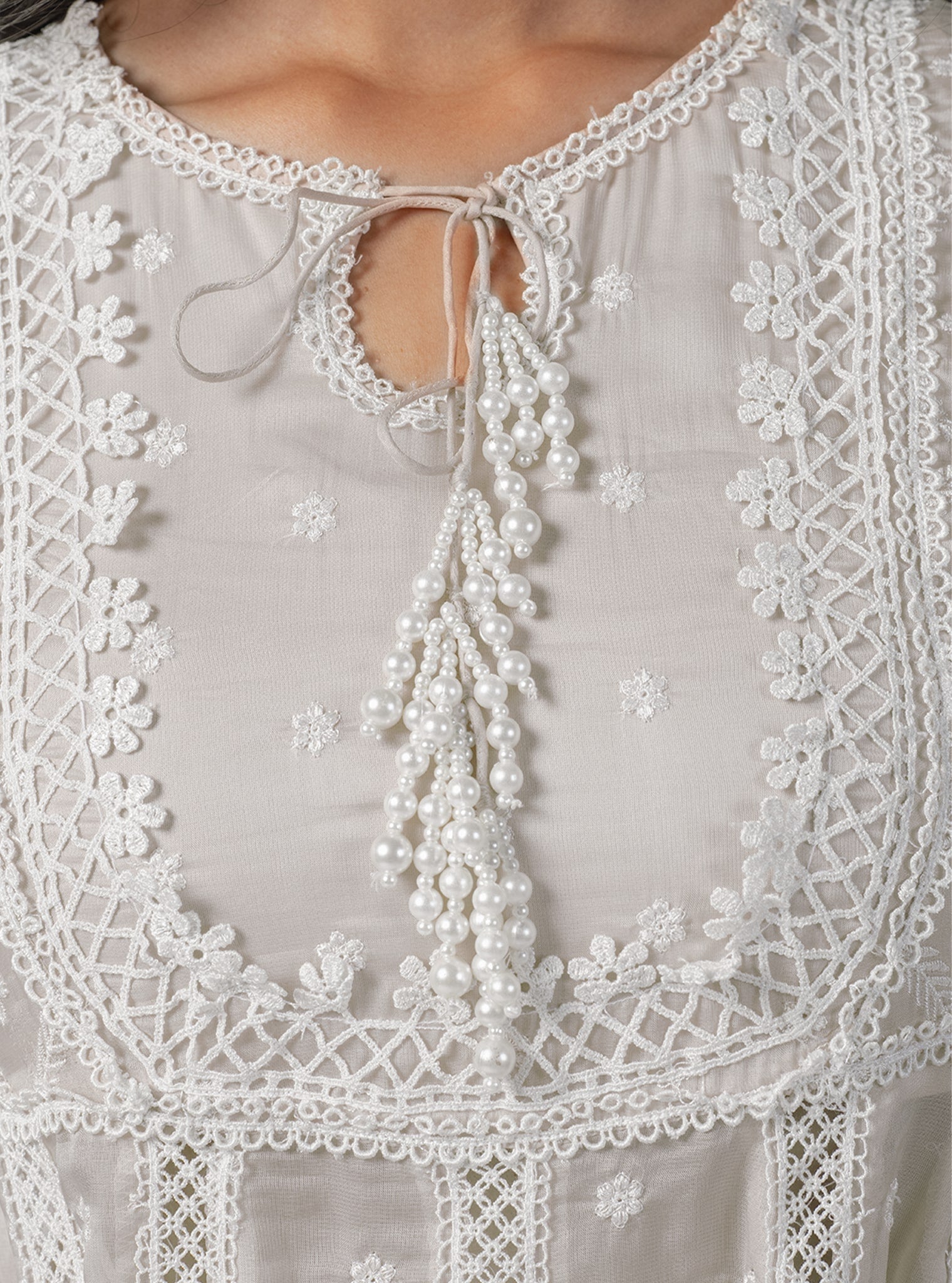 Mulmul Organza Valerie Anarkali Off White Kurta