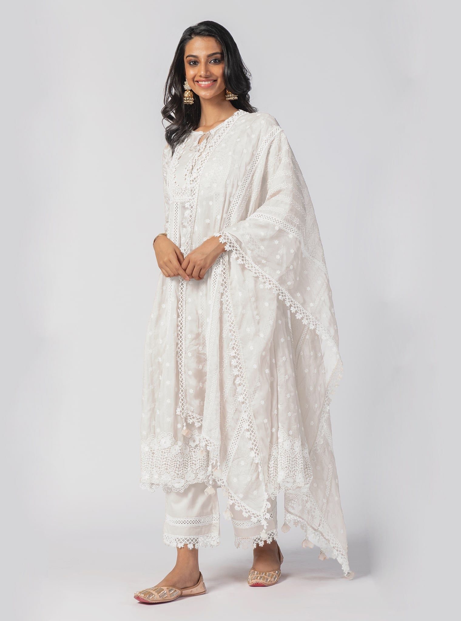 Mulmul Organza Valerie Anarkali Off White Kurta