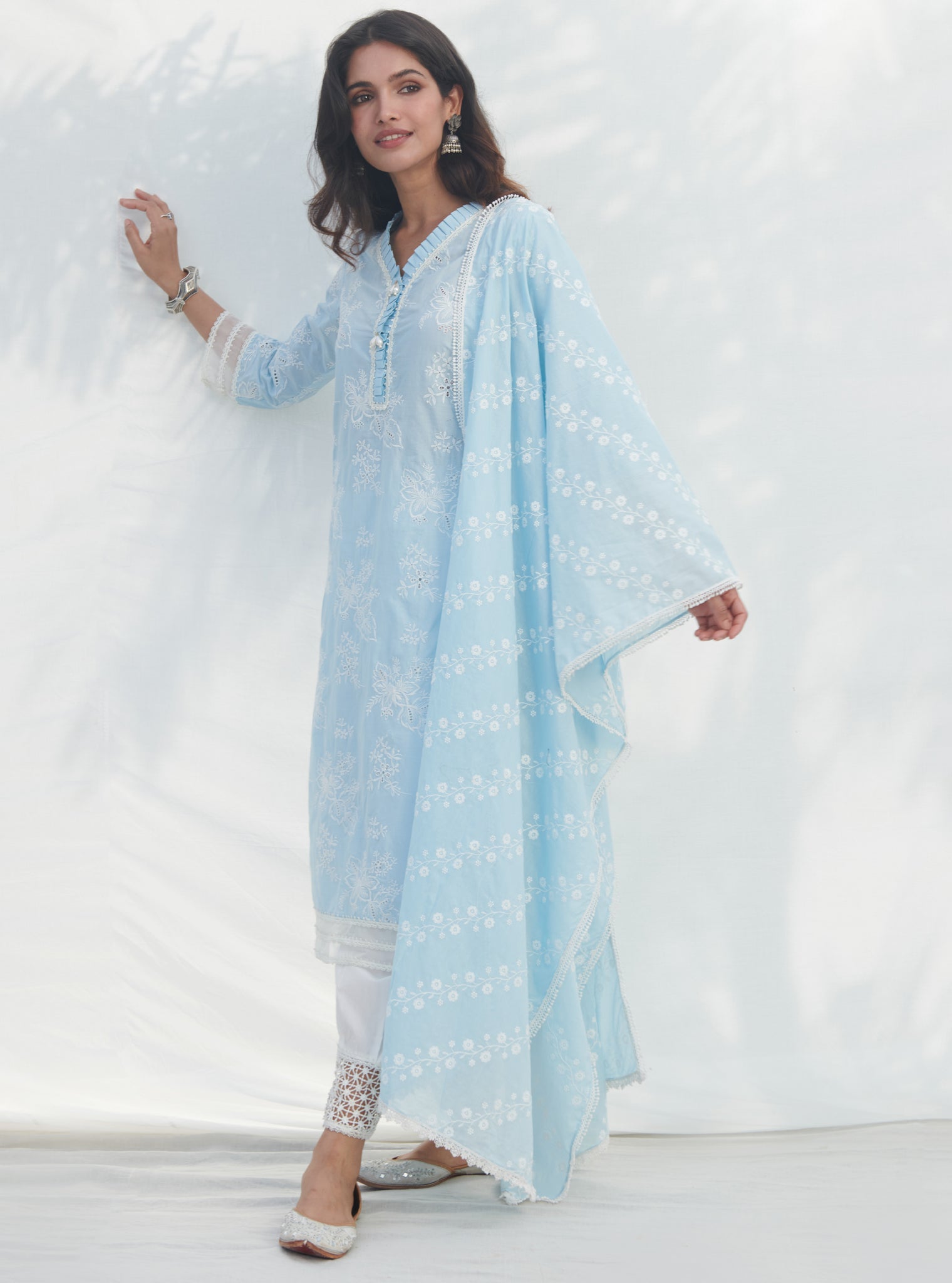 Mulmul Supima Cotton Verlem Blue kurta