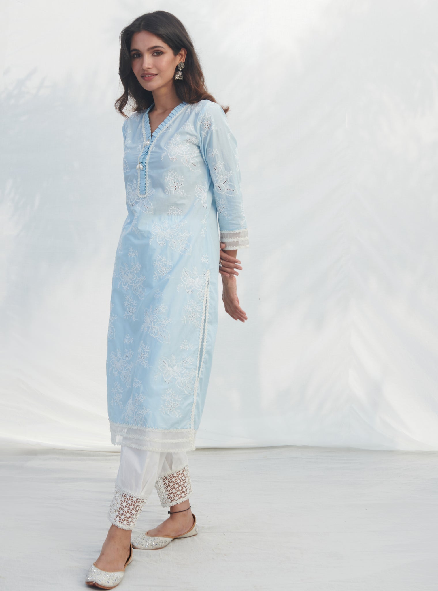 Mulmul Supima Cotton Verlem Blue kurta