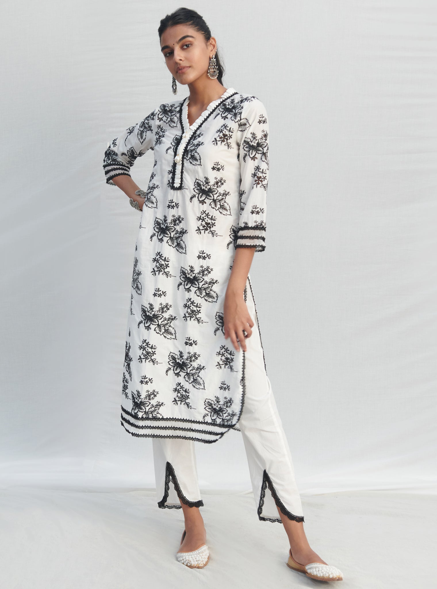 Mulmul Supima Cotton Verlem White kurta