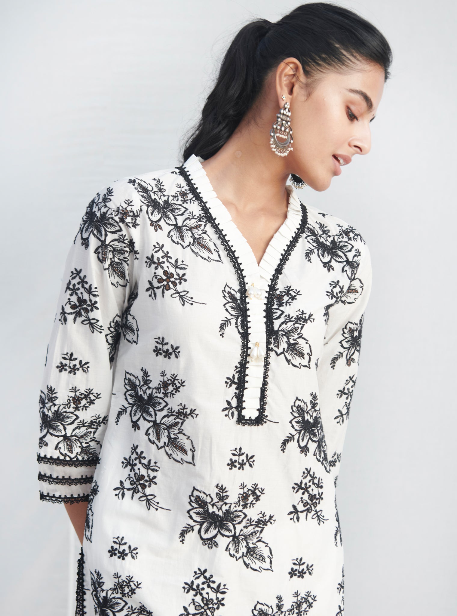 Mulmul Supima Cotton Verlem White kurta