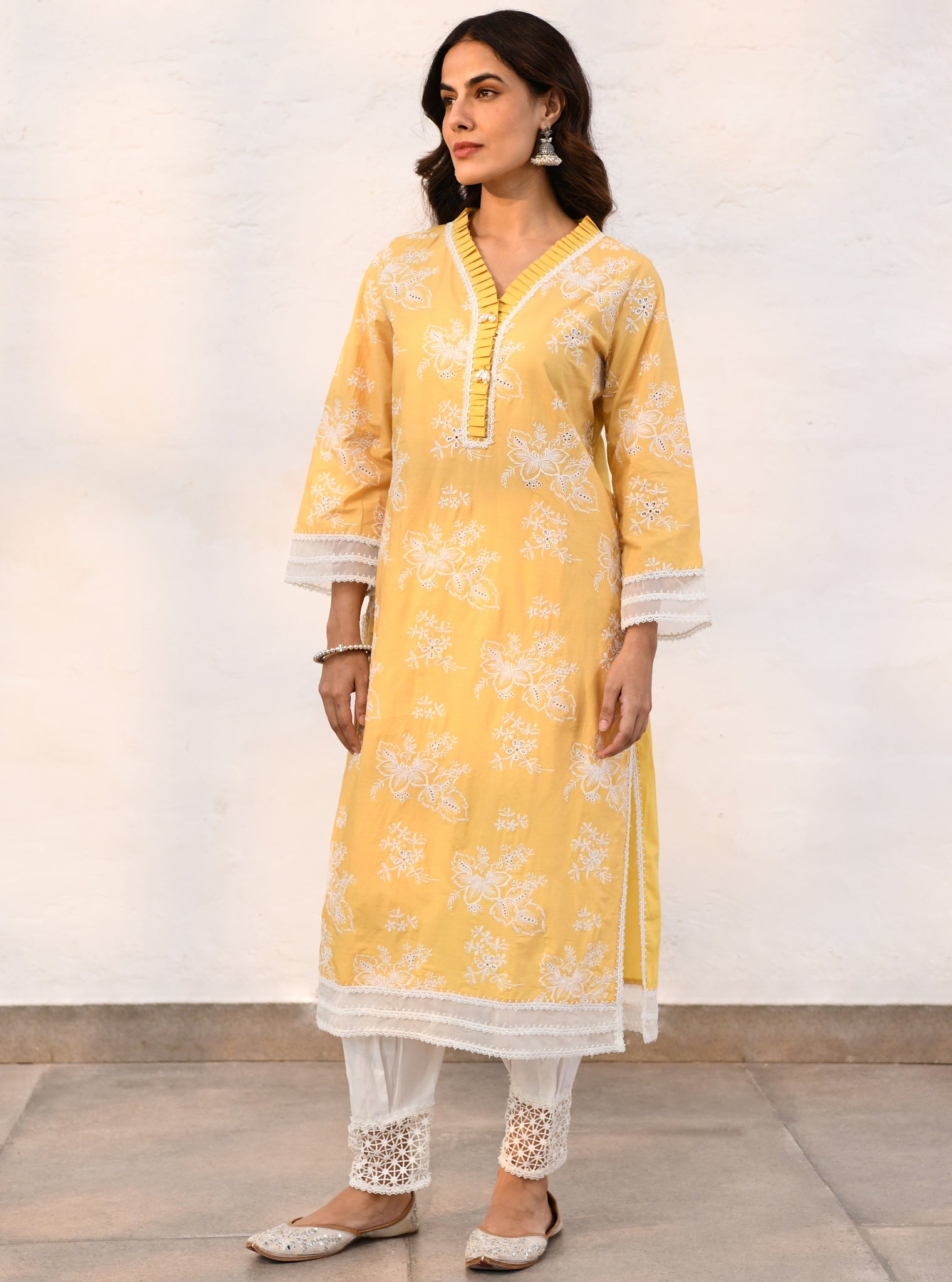 Mulmul Supima Cotton Verlem Yellow kurta