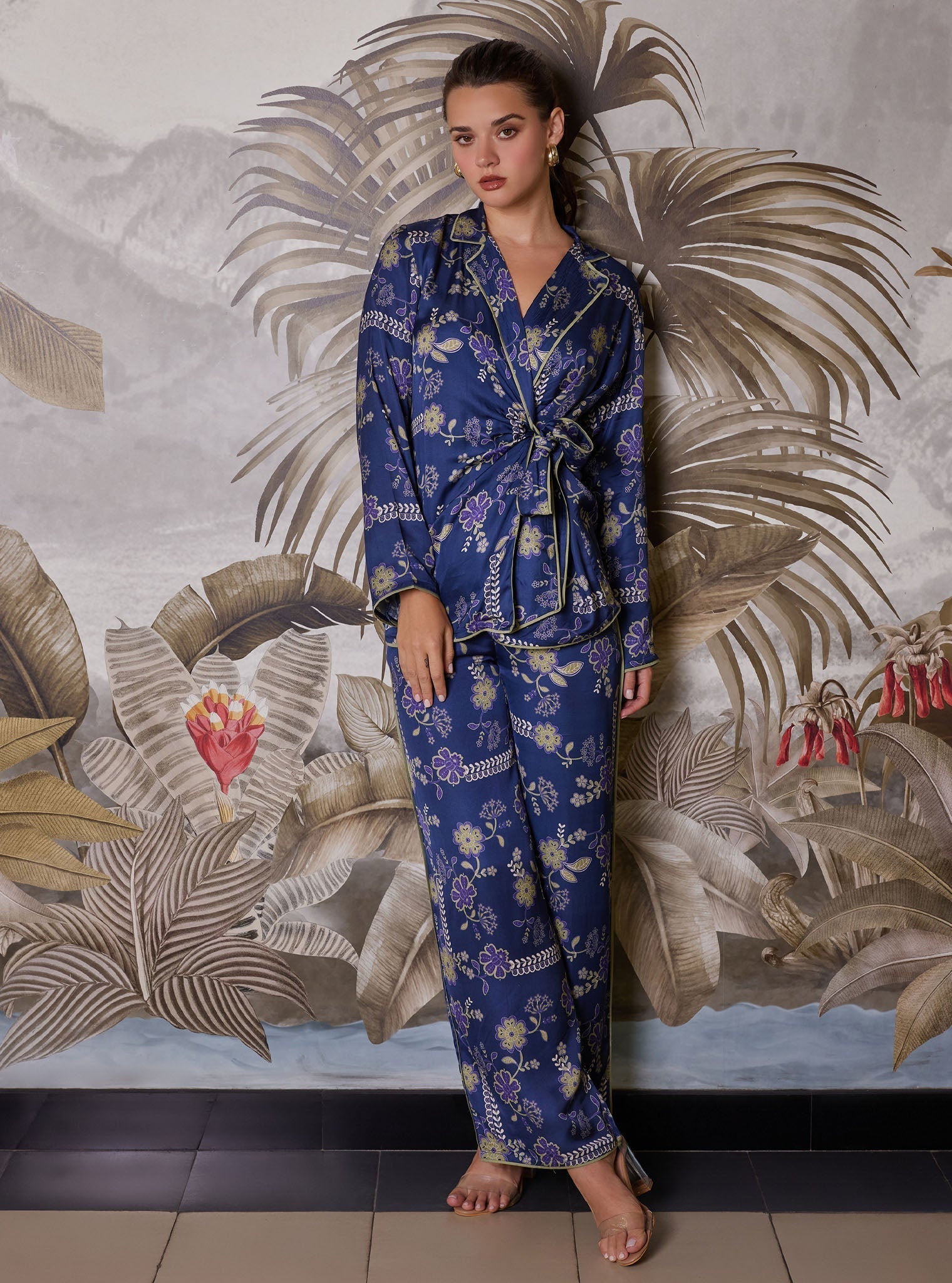 Nyx Cupro Printed Navy Top