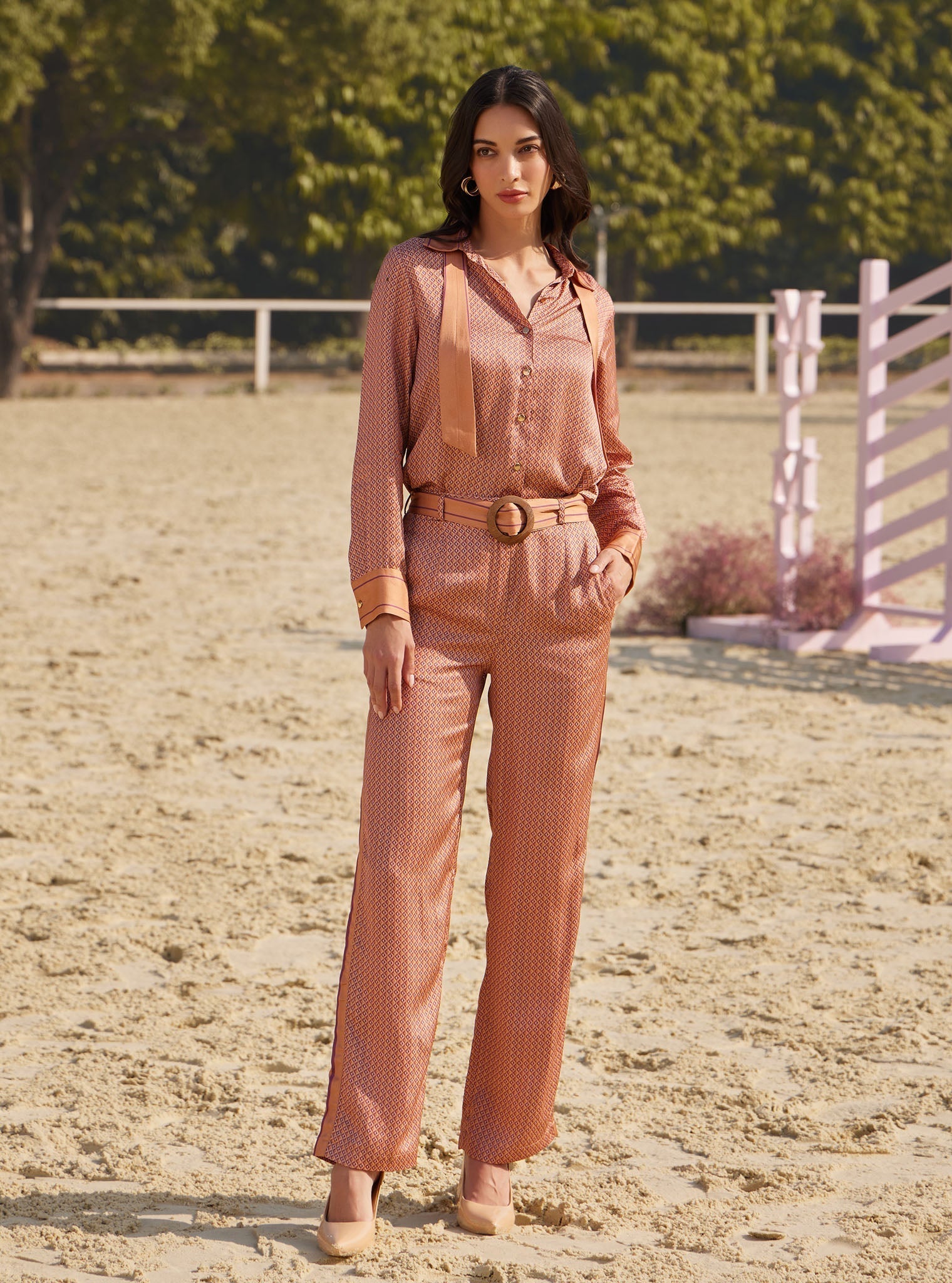 Eos Cupro Printed Brown Top