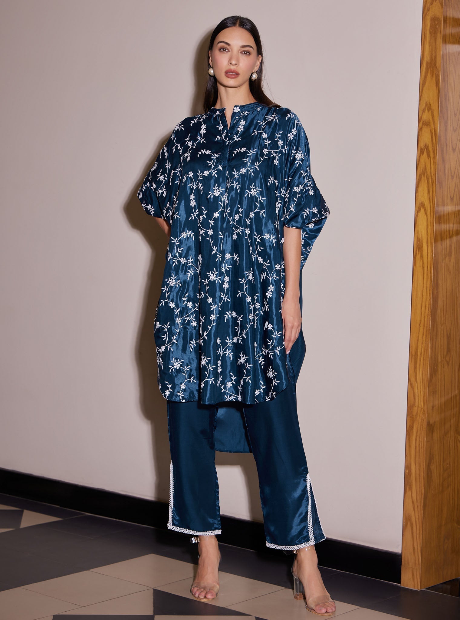 Mulmul Modal Satin Pheme Navy Pant