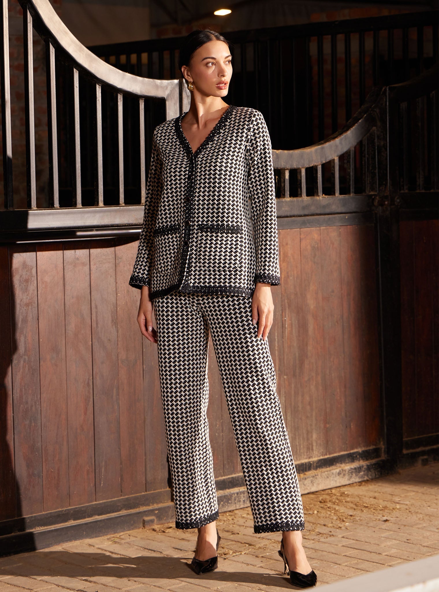 Mulmul Houndstooth Larisa Black Pant