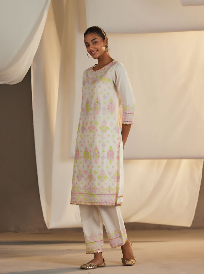 Mulmul Supima Cotton Zahava Off White Kurta