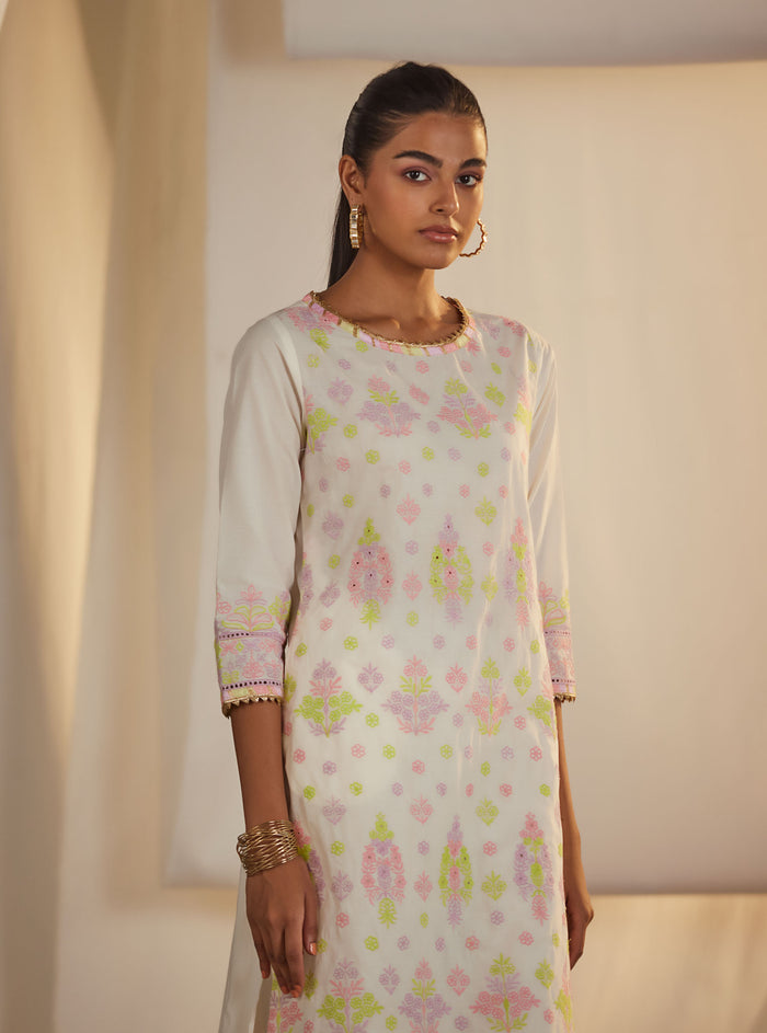 Mulmul Supima Cotton Zahava Off White Kurta