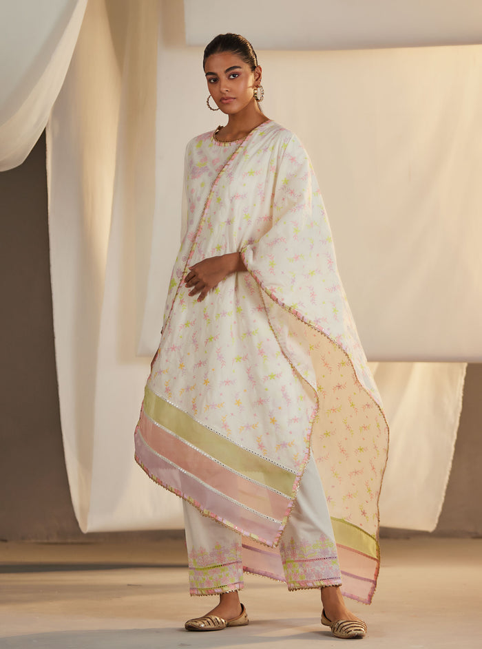 Mulmul Supima Cotton Zahava Off White Kurta