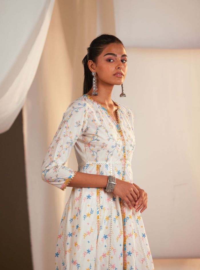 Mulmul Supima Cotton Ayla Anarkali Off White Kurta