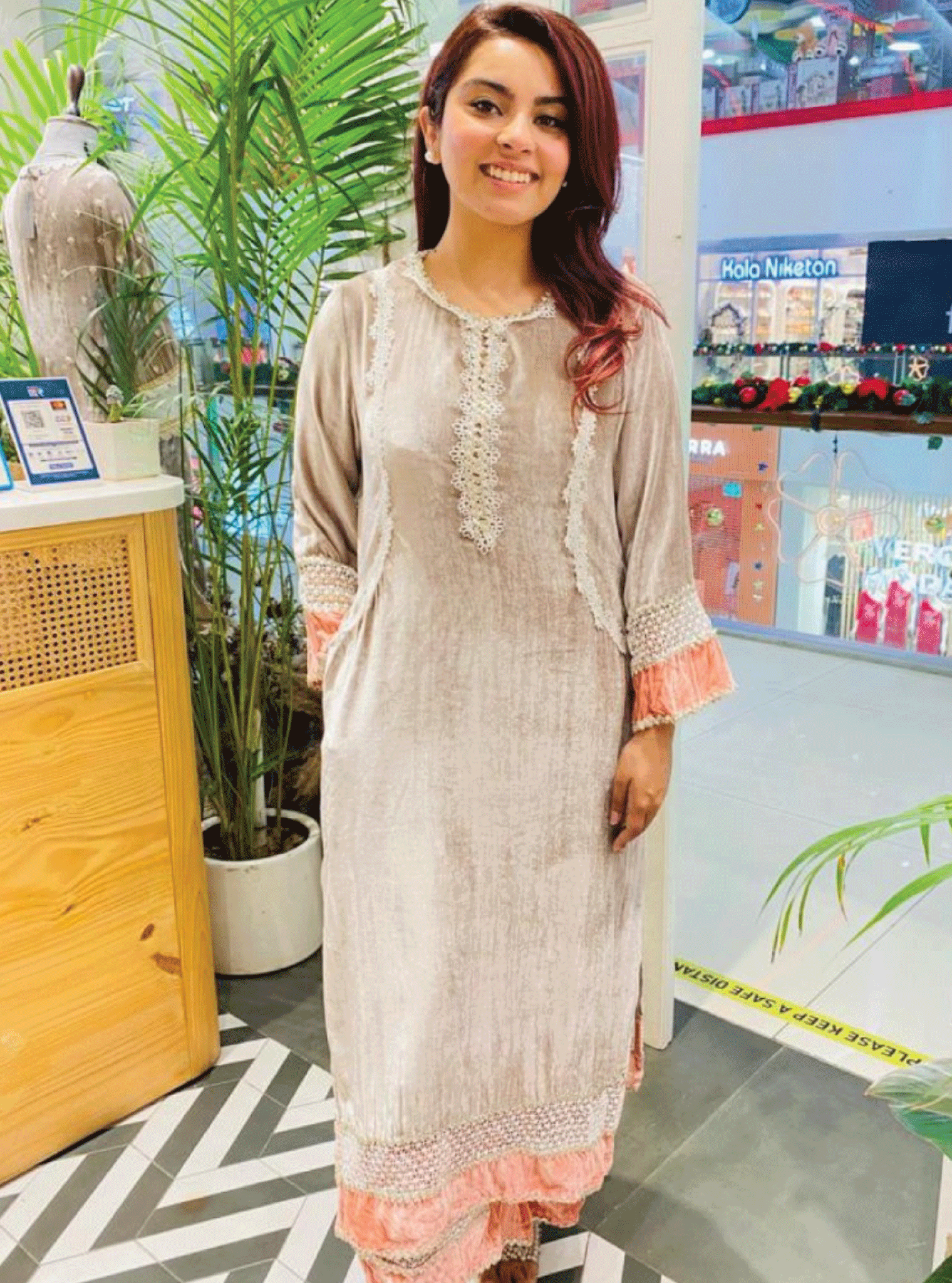 Makhmal Birch Grey Kurta With Makhmal Birch Pink Pyajama
