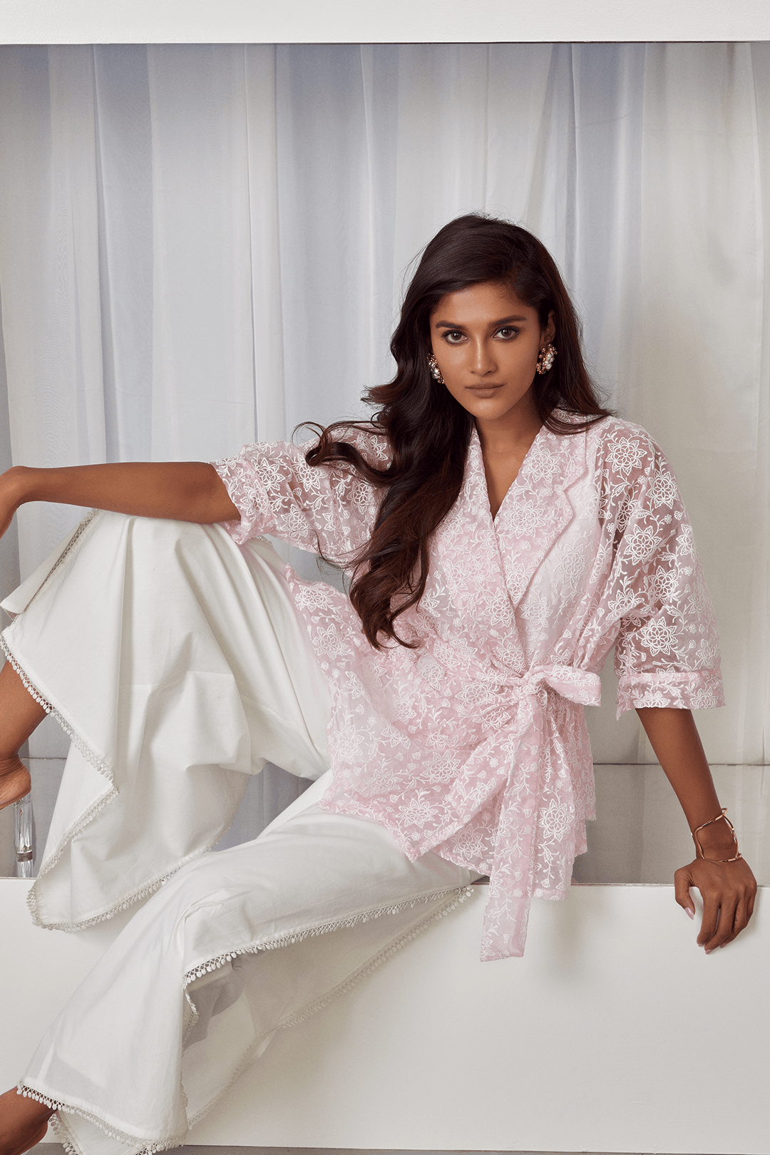 Celine Organza Pink Kimono With Flap Pant