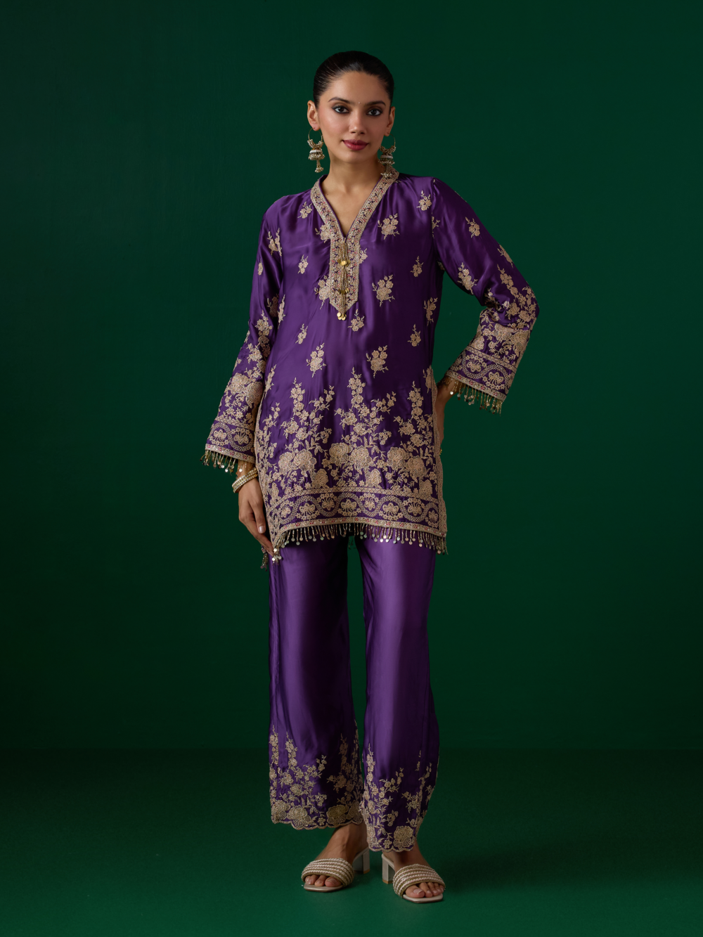 Saaj Cupro Satin Purple Kurta Set
