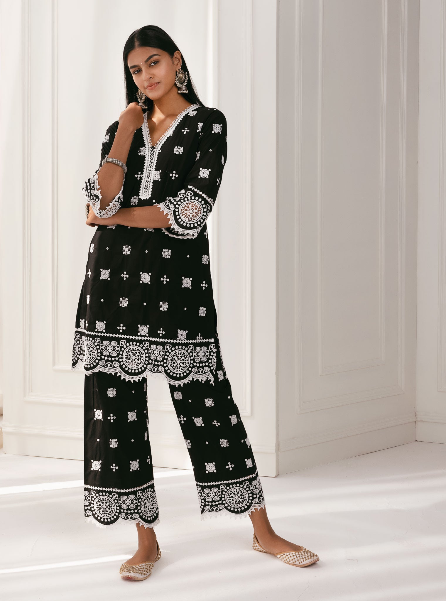 Mulmul Supima Cotton Leh Black Kurta