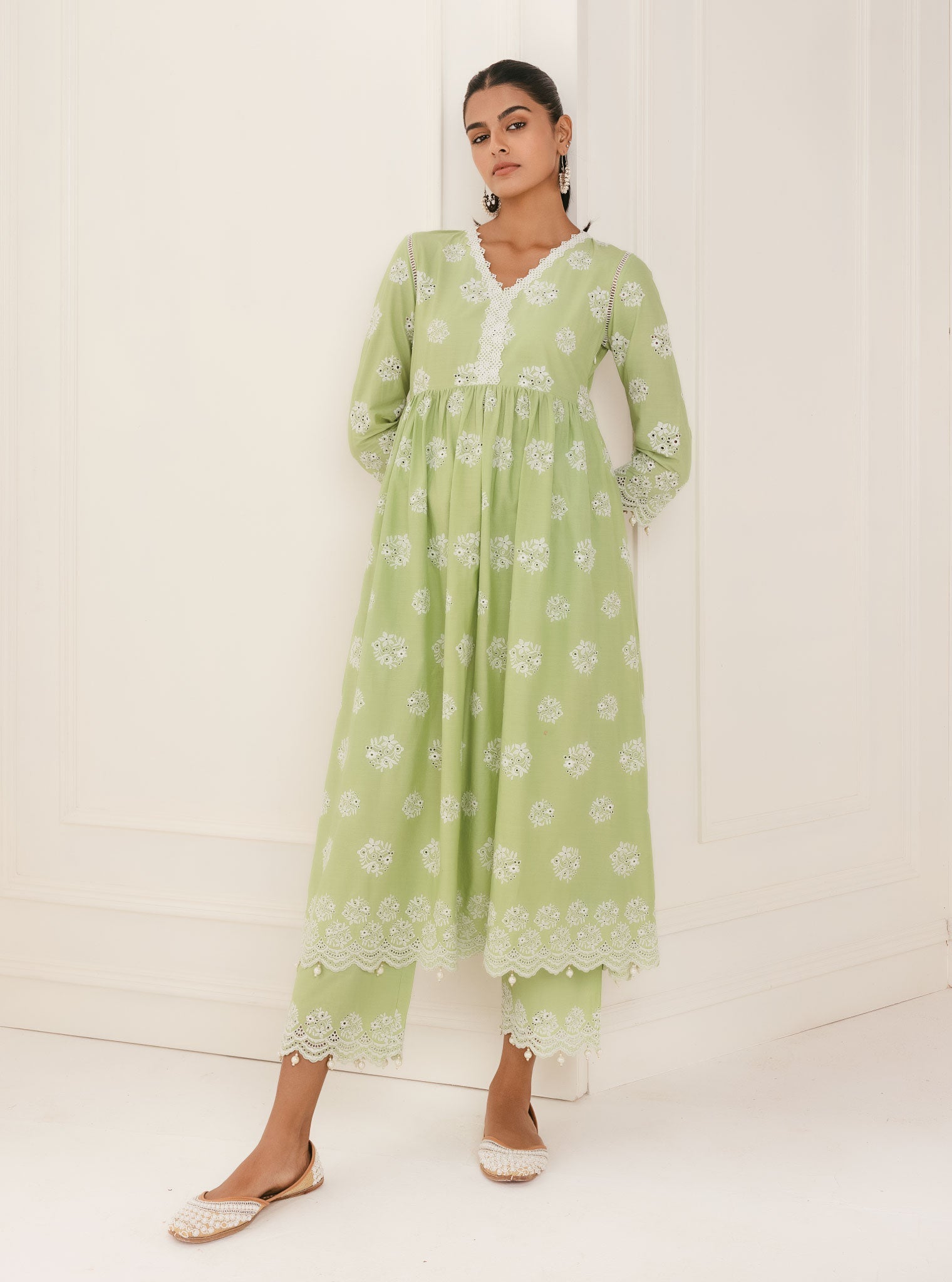 Mulmul Supima Cotton Malana Green Palazzo