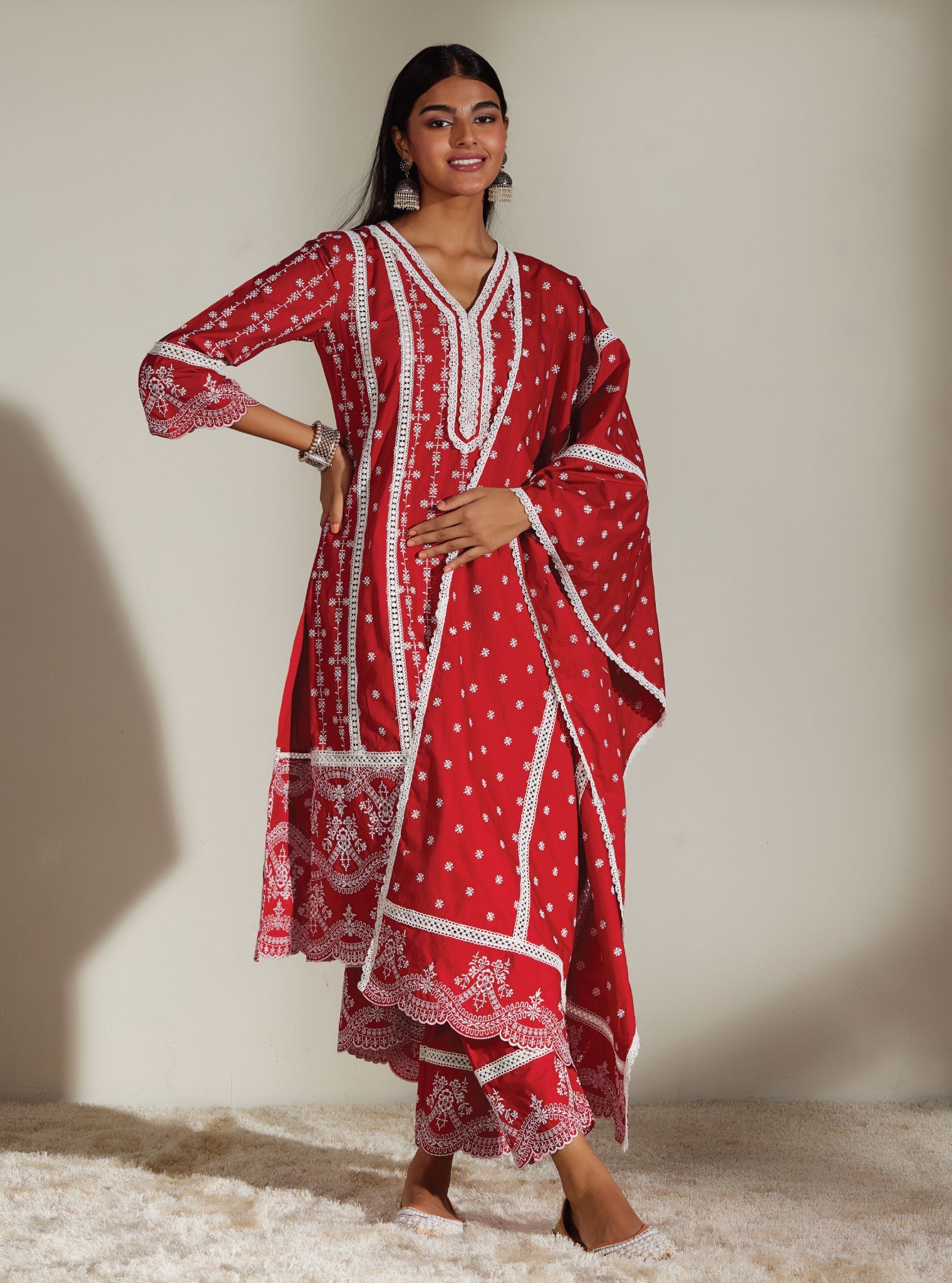 Mulmul Supima Cotton Delia Red Dupatta