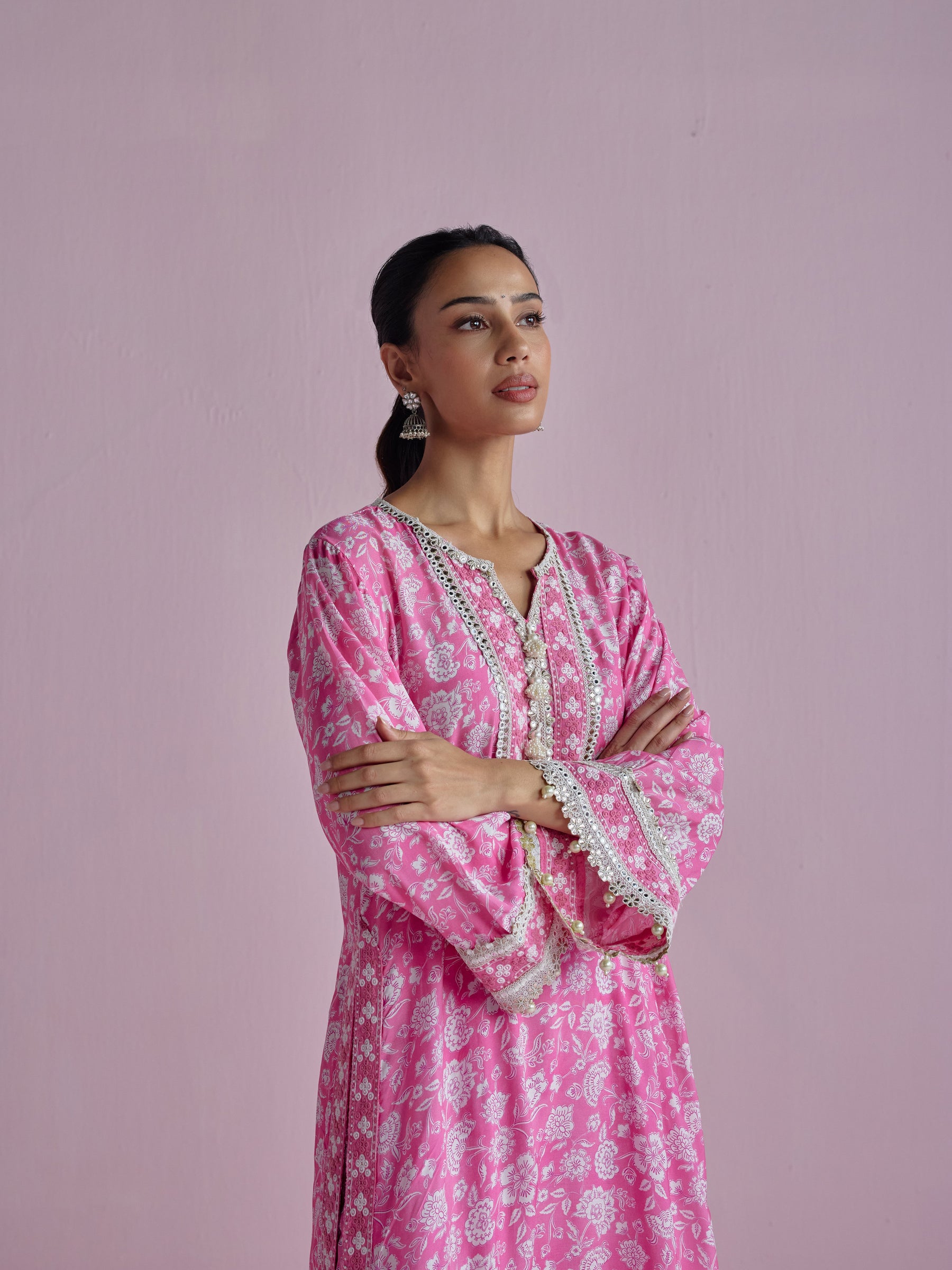 Ura Lawn Printed Pink Kurta Set
